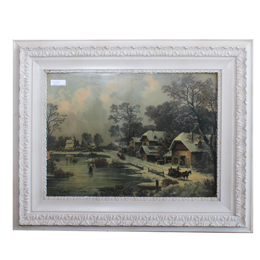 Antique Lithograph of a Winter Scene