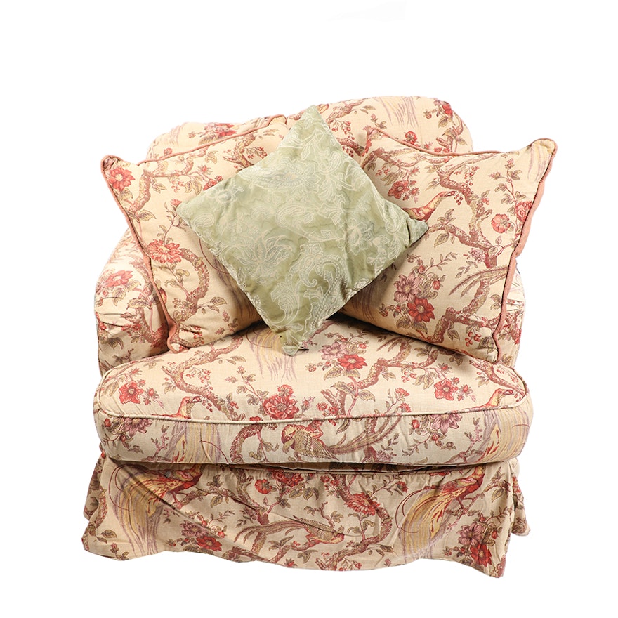 Vintage Decorative Floral Print Low Slung Arm Chair with Pillows