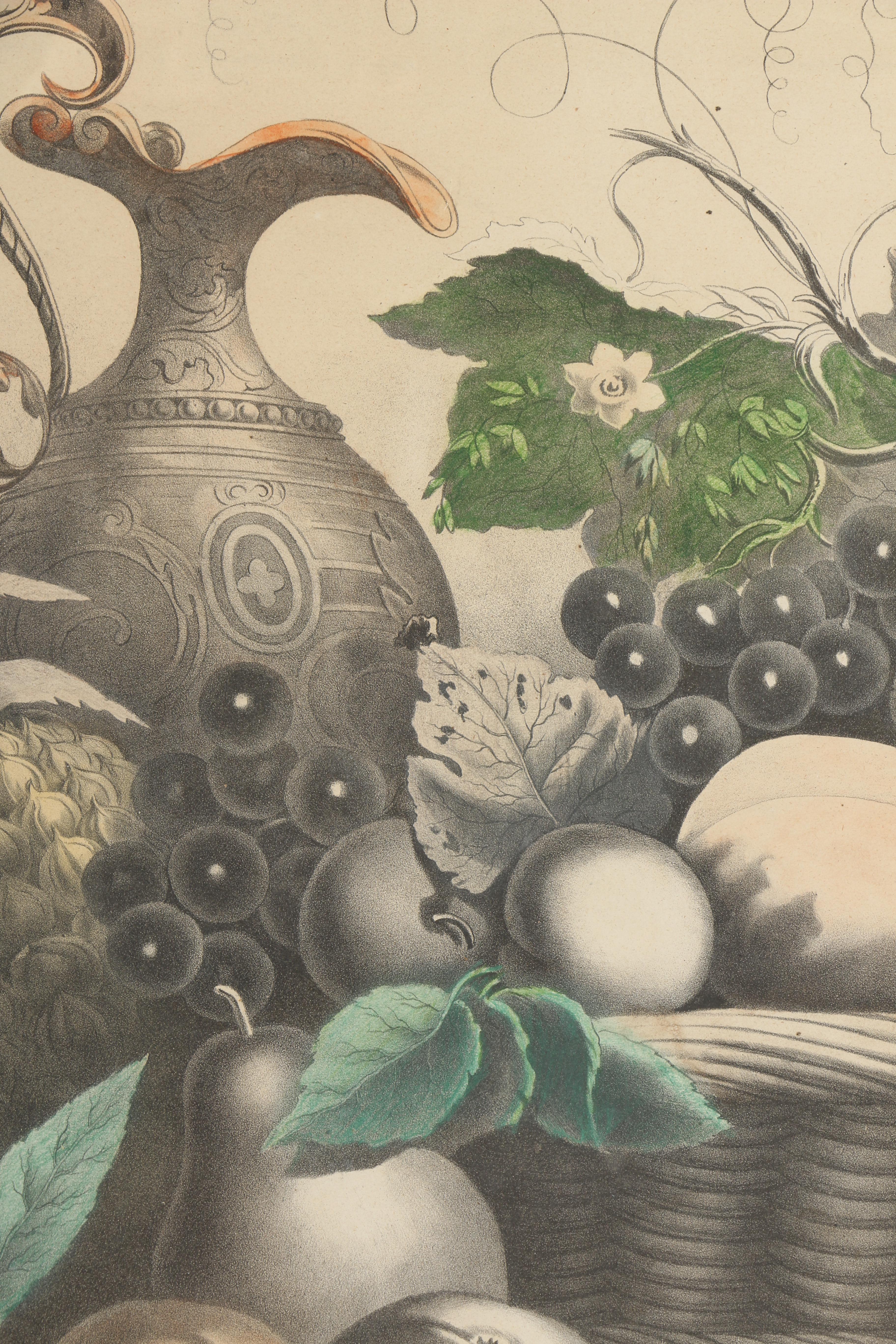 Hand-Colored Lithograph Print on Paper "American Prize. Fruit With Basket"