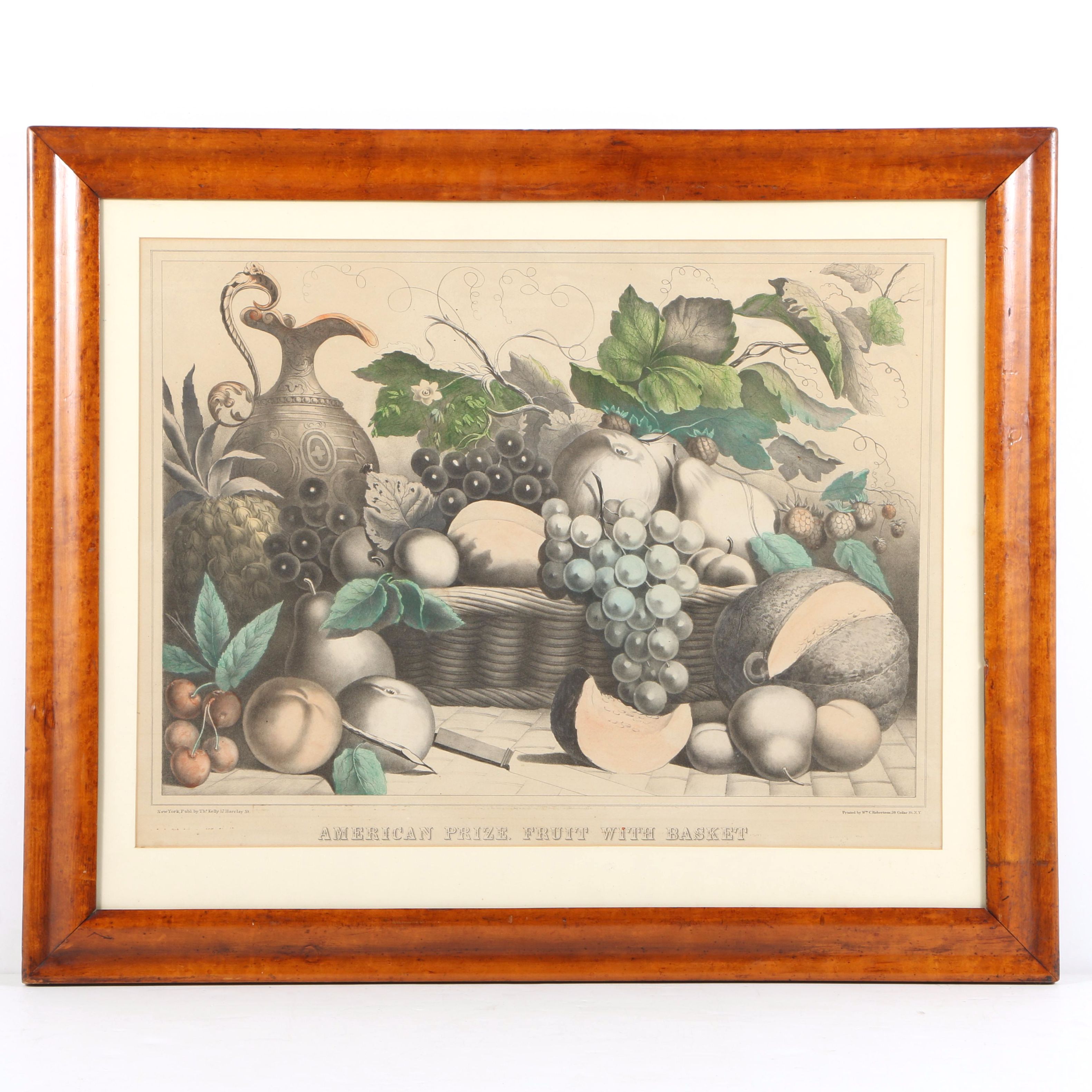 Hand-Colored Lithograph Print on Paper "American Prize. Fruit With Basket"