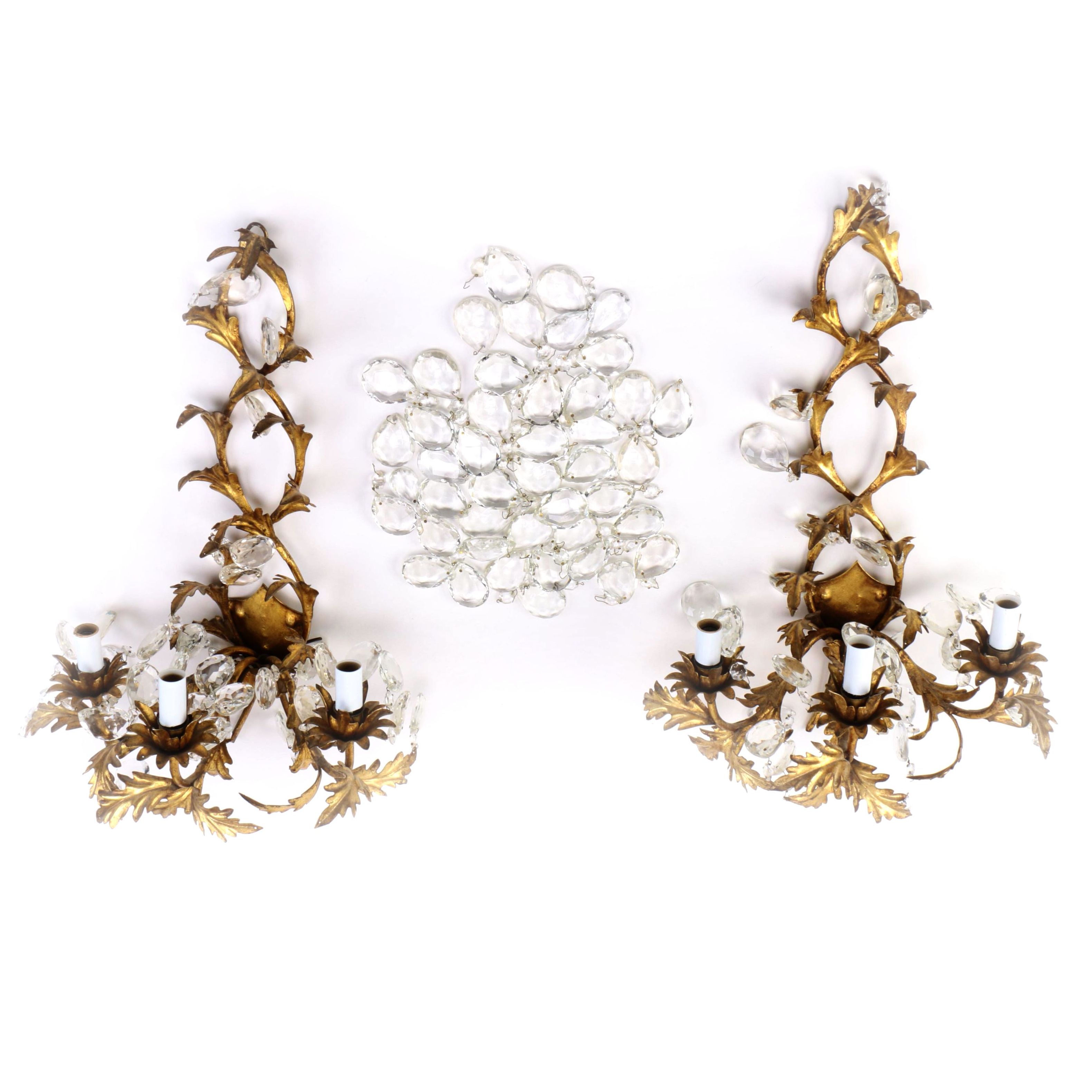 Brass and Crystal Wall Lights