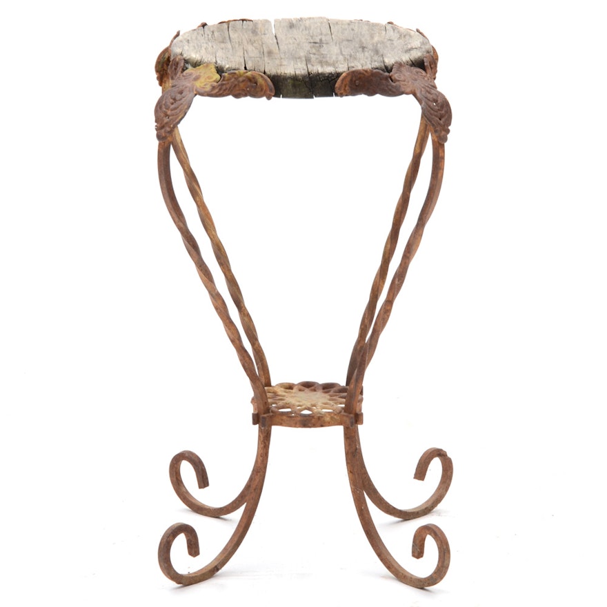 Rusticated Wood and Iron Occasional Table