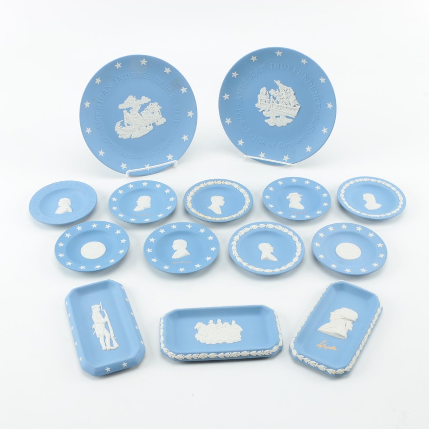 Collection of Wedgwood Blue Jasperware Plates and Trays
