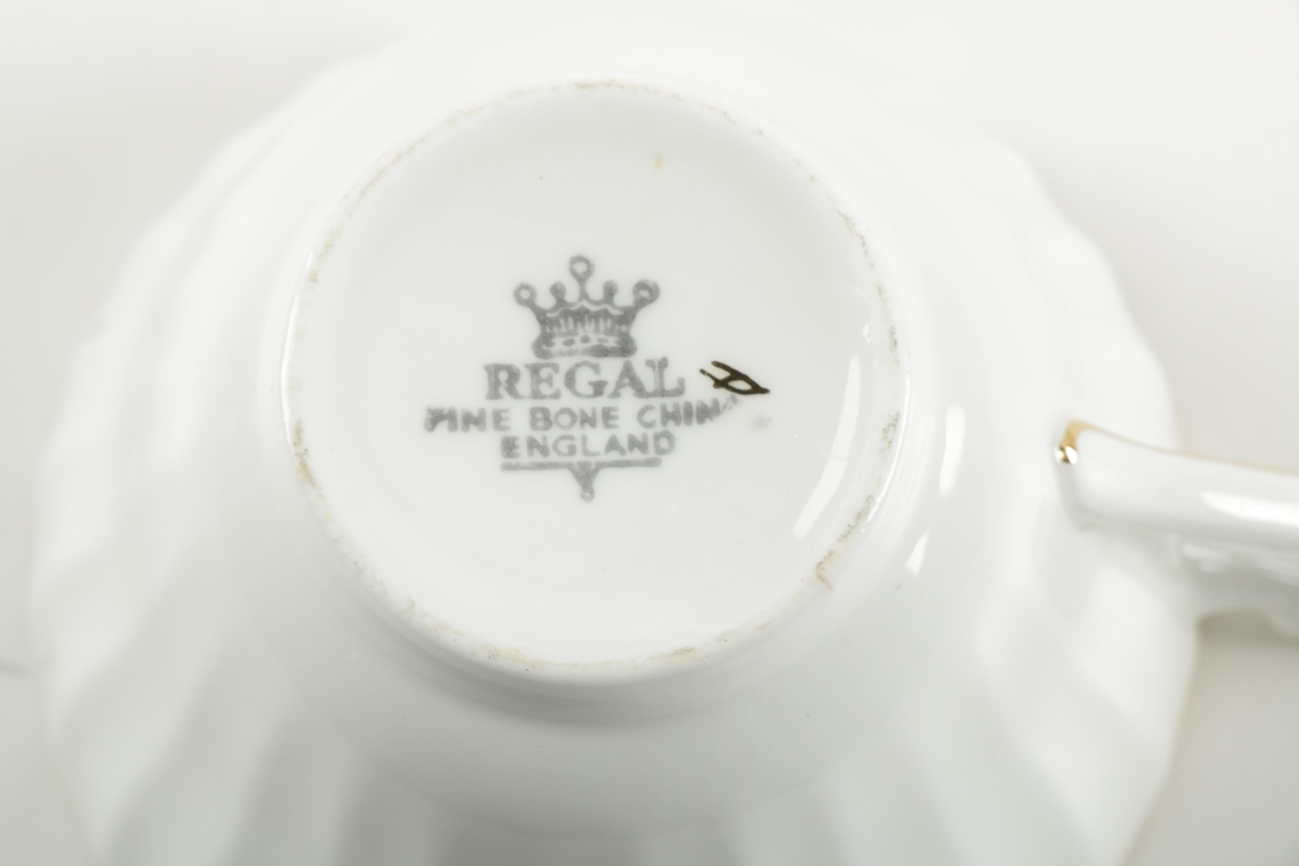 Regal China Teacups and Saucers with Gold Tone Trim