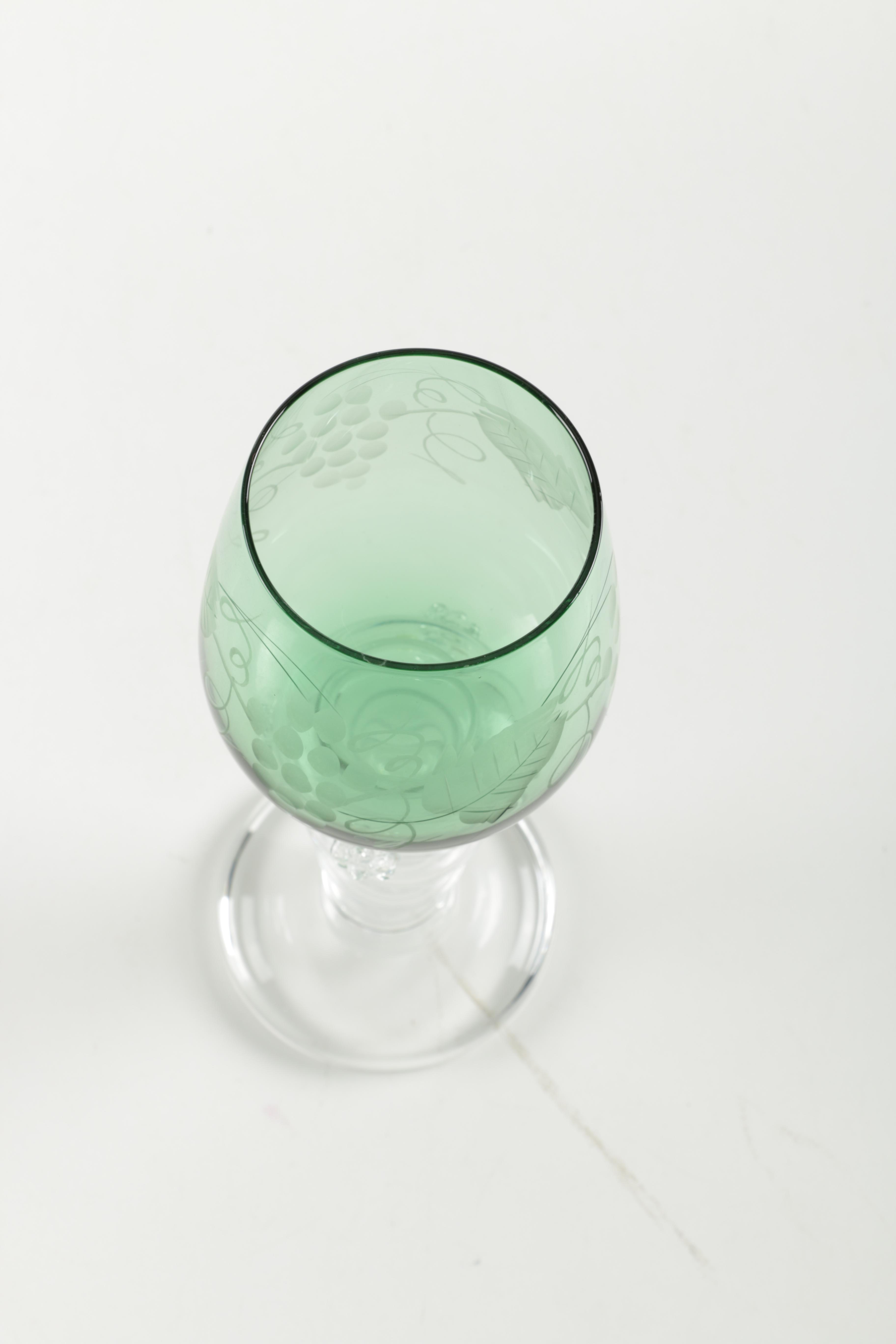 German White Wine Glasses with Engraved Colored Bowls