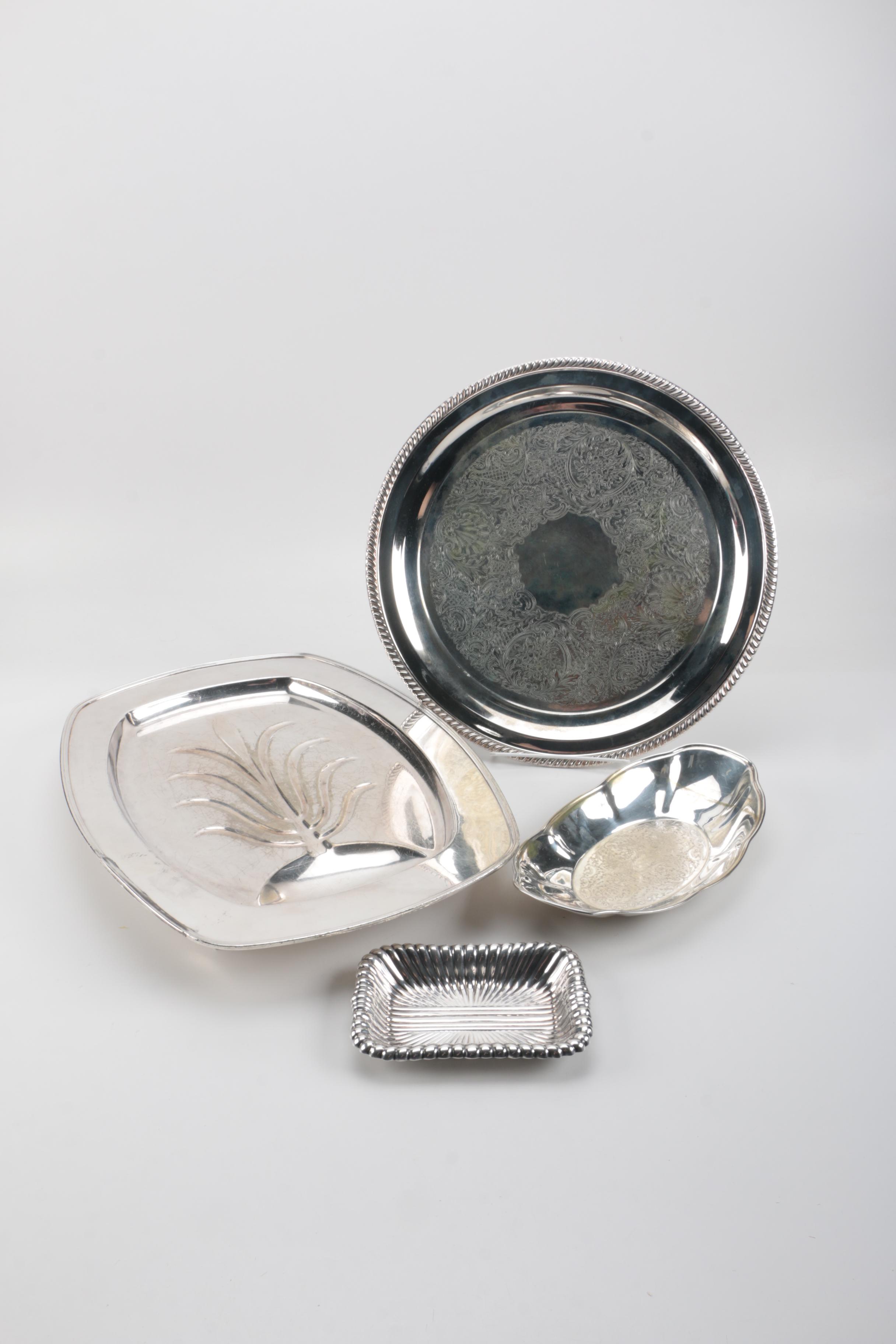 Collection of Silver Plate Serving Trays Including Reed and Barton