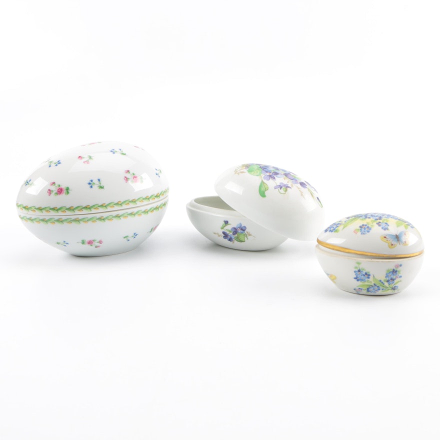 Limoges Hand Painted Egg Trinket Boxes