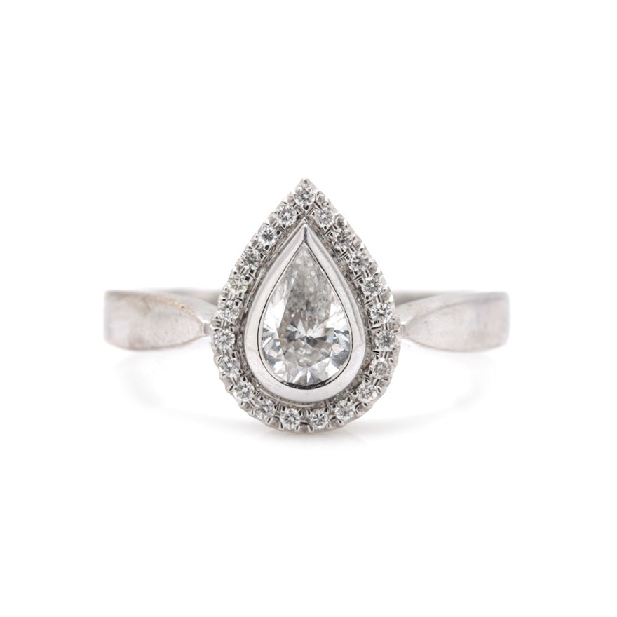 18K White Gold Diamond Pear Ring