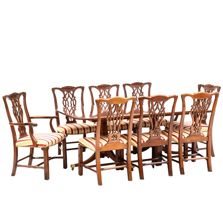 Mahogany Dining Table and Eight Chippendale Style Chairs