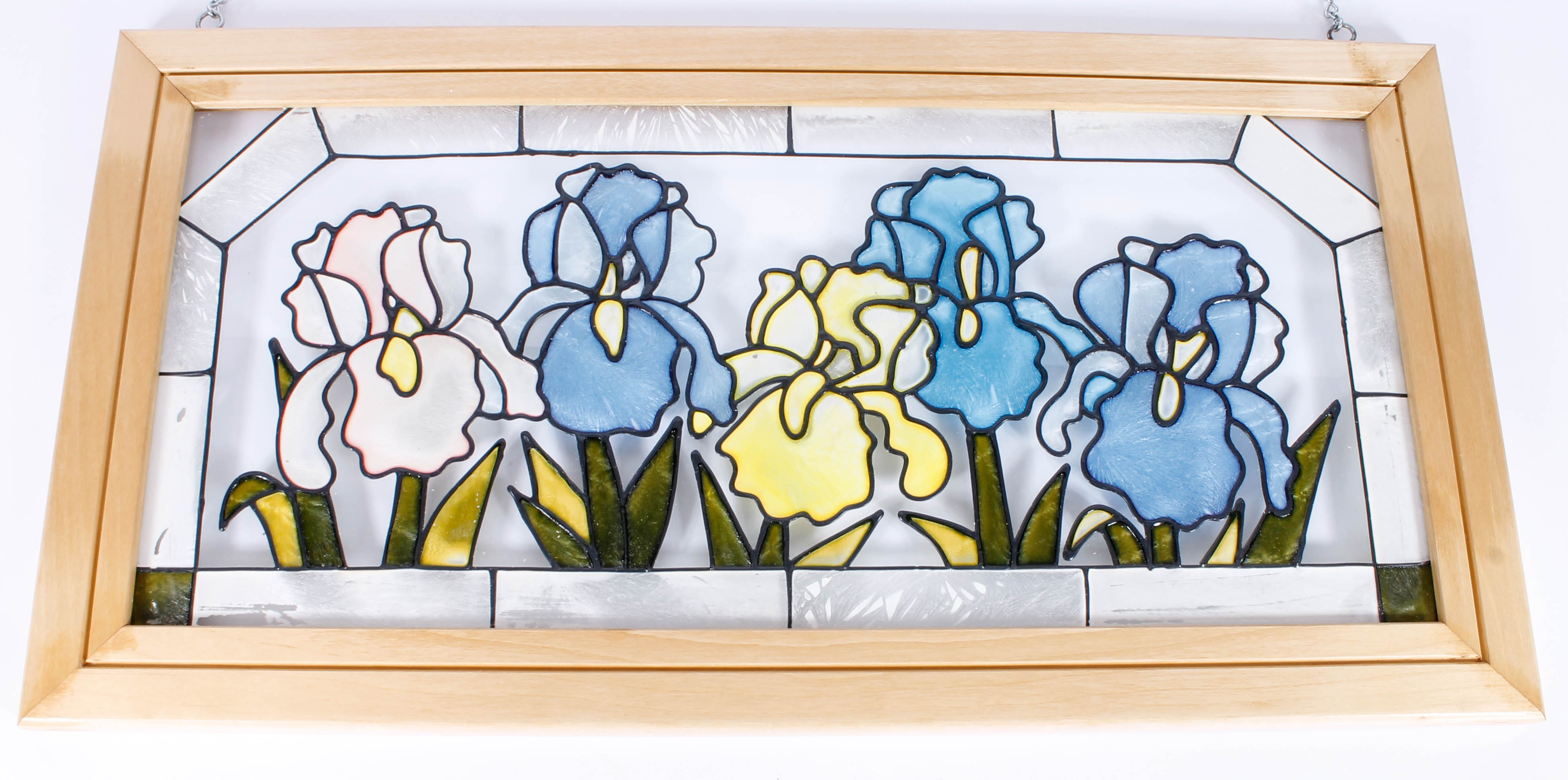 Hanging Stained Glass Panel Featuring Irises