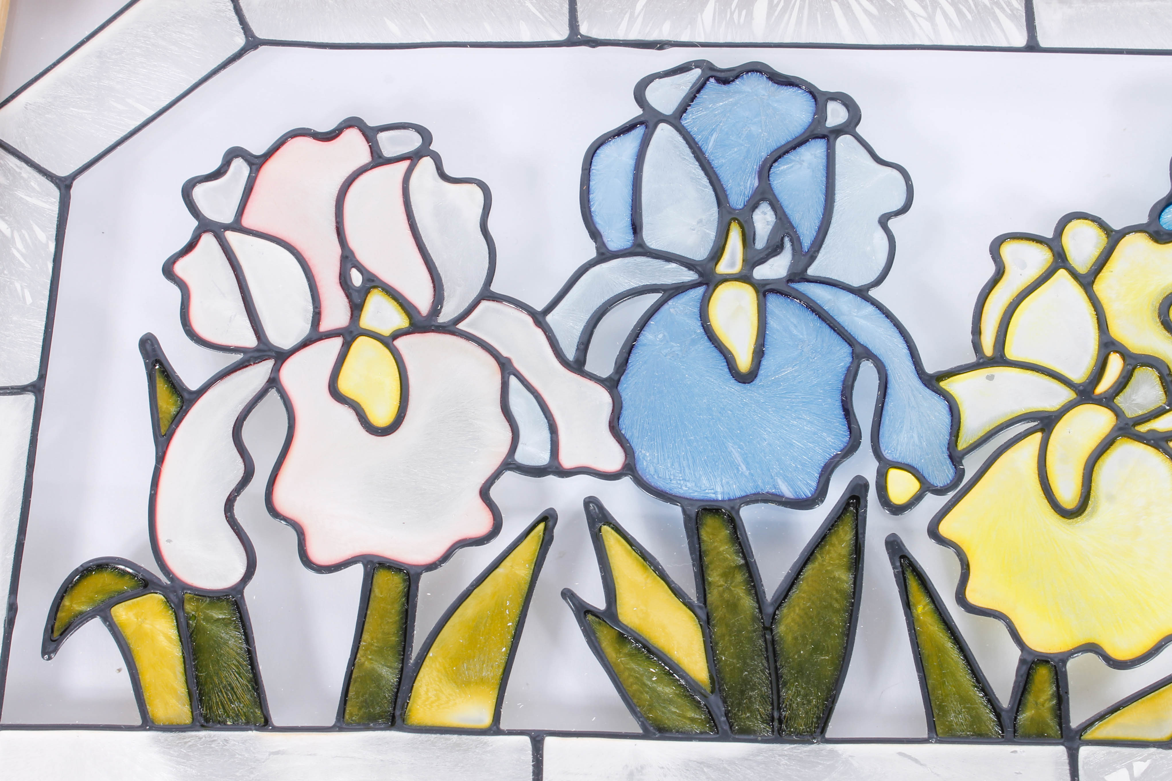 Hanging Stained Glass Panel Featuring Irises