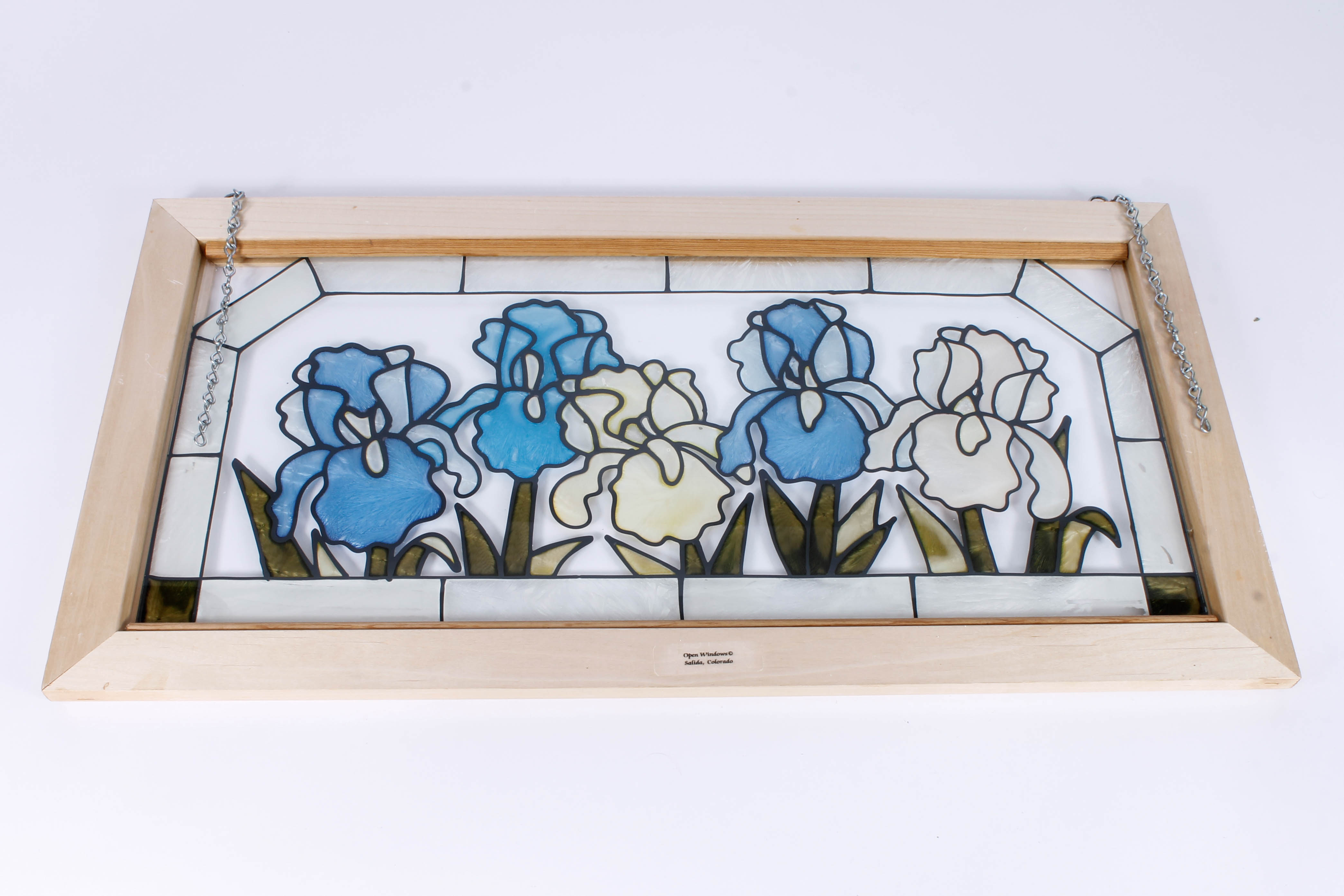 Hanging Stained Glass Panel Featuring Irises