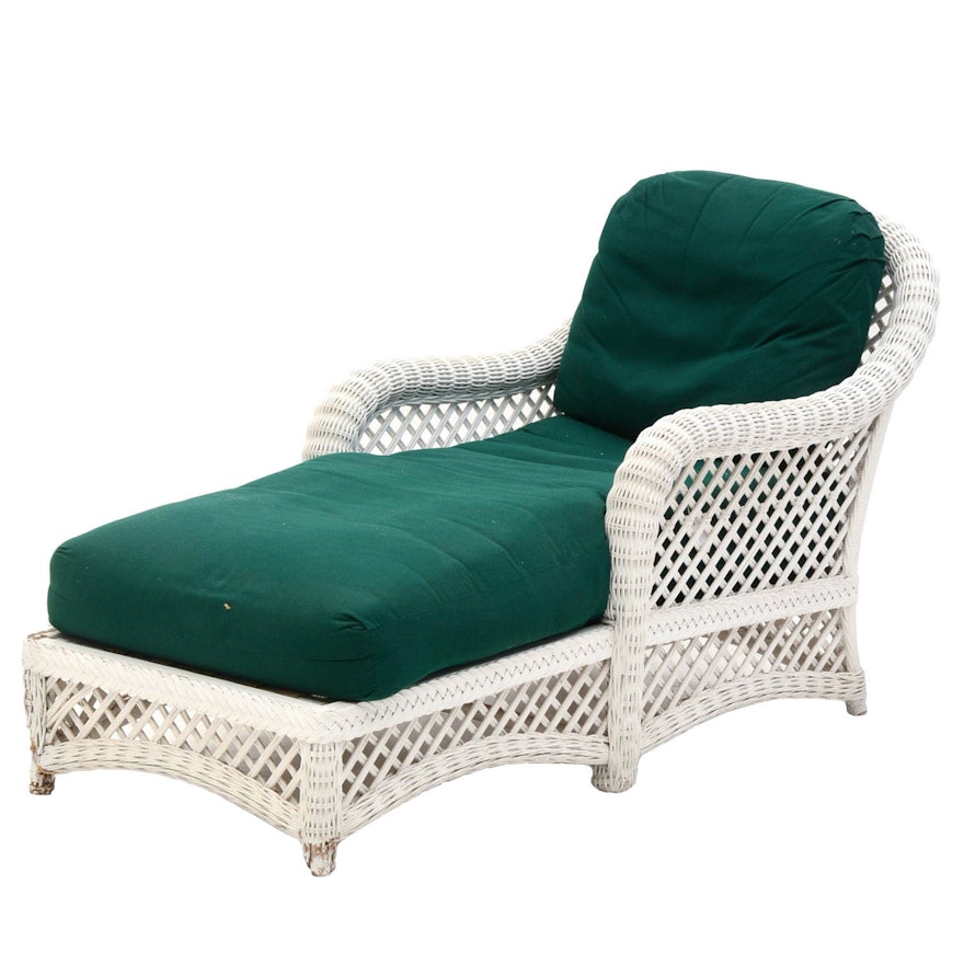 White Wicker Chaise with Green Cushions