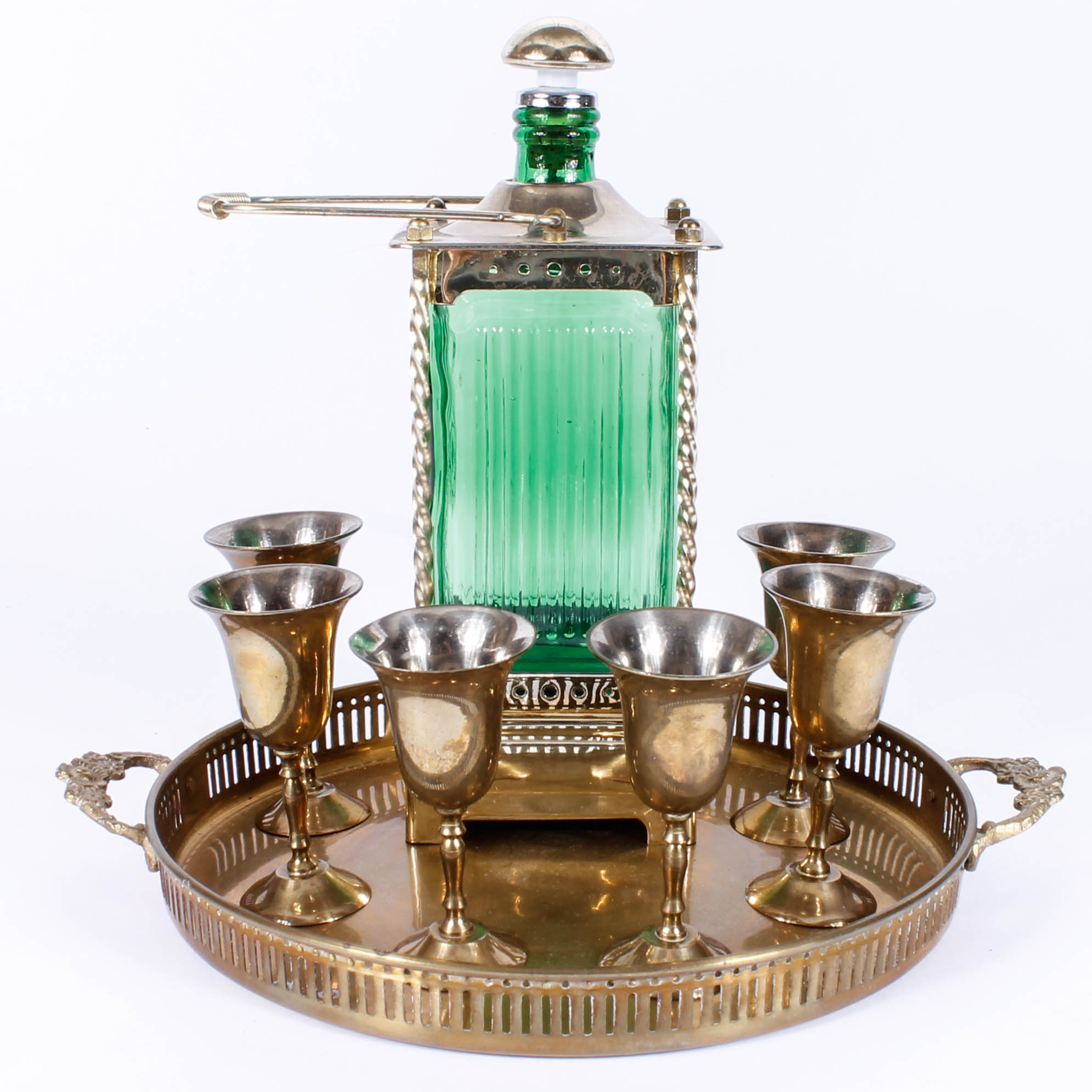 Vintage Brass and Glass Barware