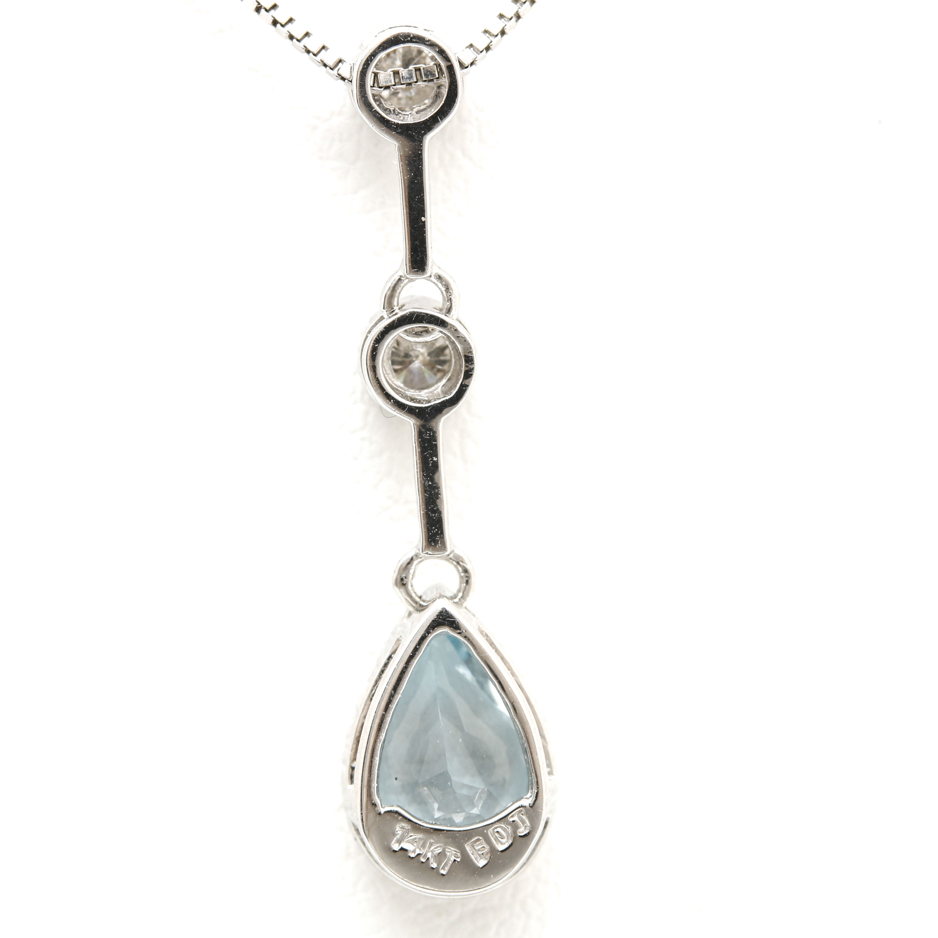 14K White Gold Aquamarine and Diamond Pendant/Necklace