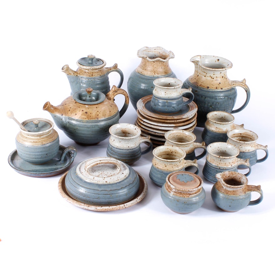 Generous Assortment of Speckled Blue Stoneware