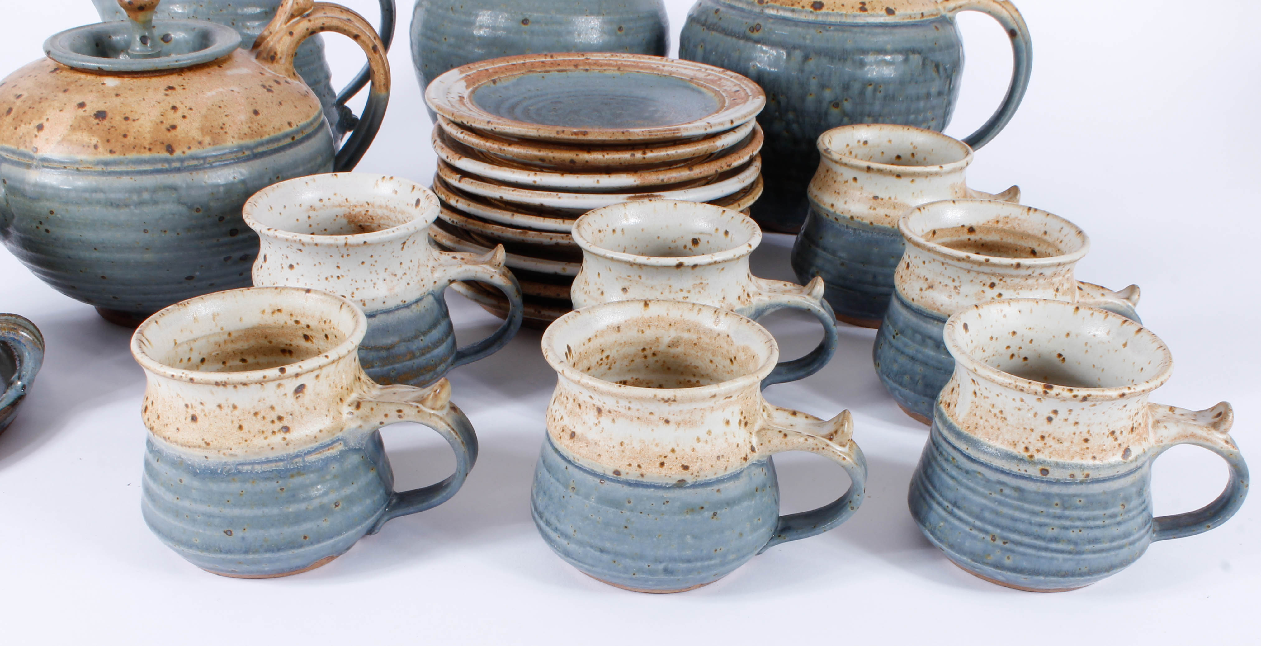 Generous Assortment of Speckled Blue Stoneware