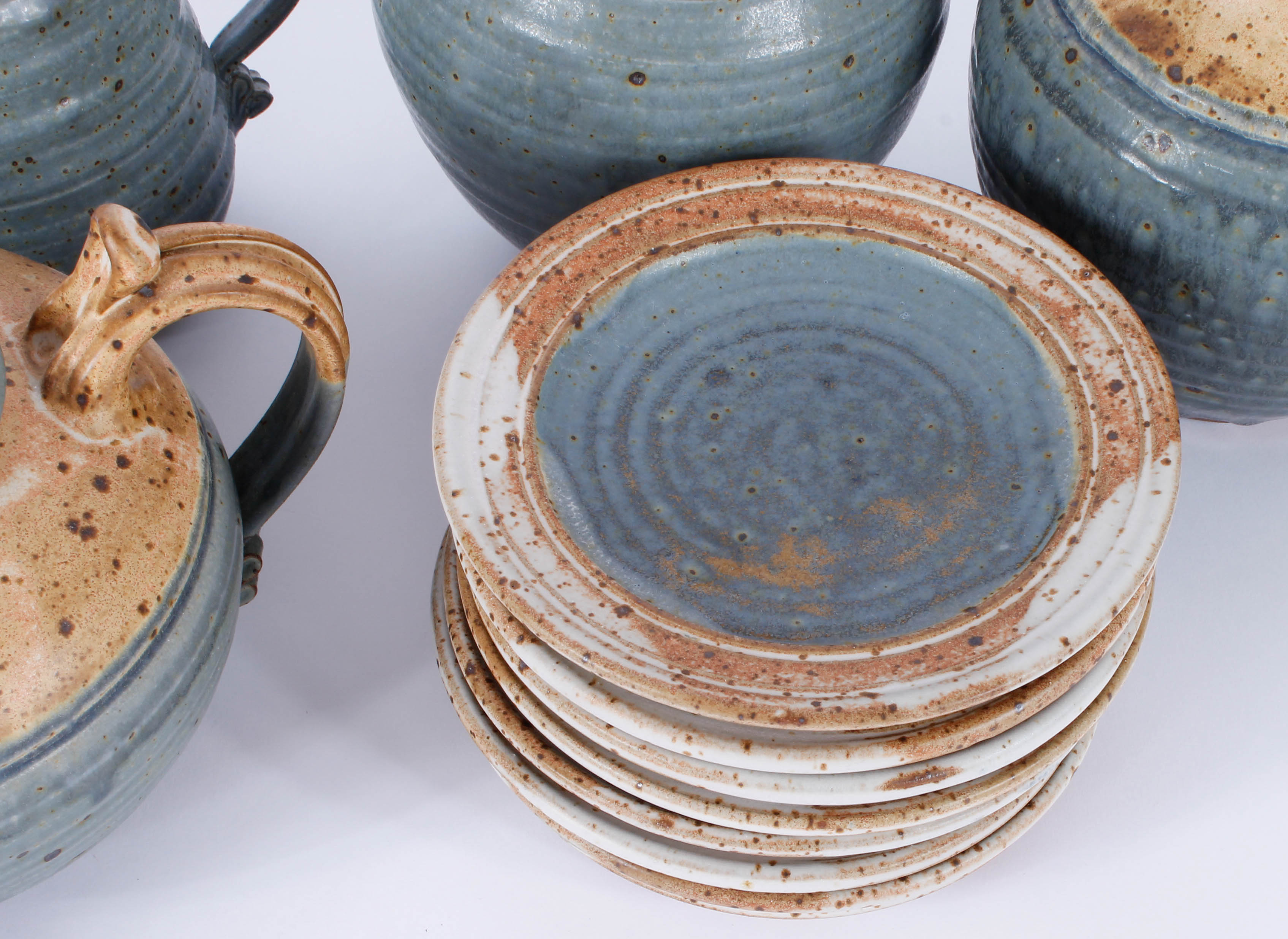 Generous Assortment of Speckled Blue Stoneware