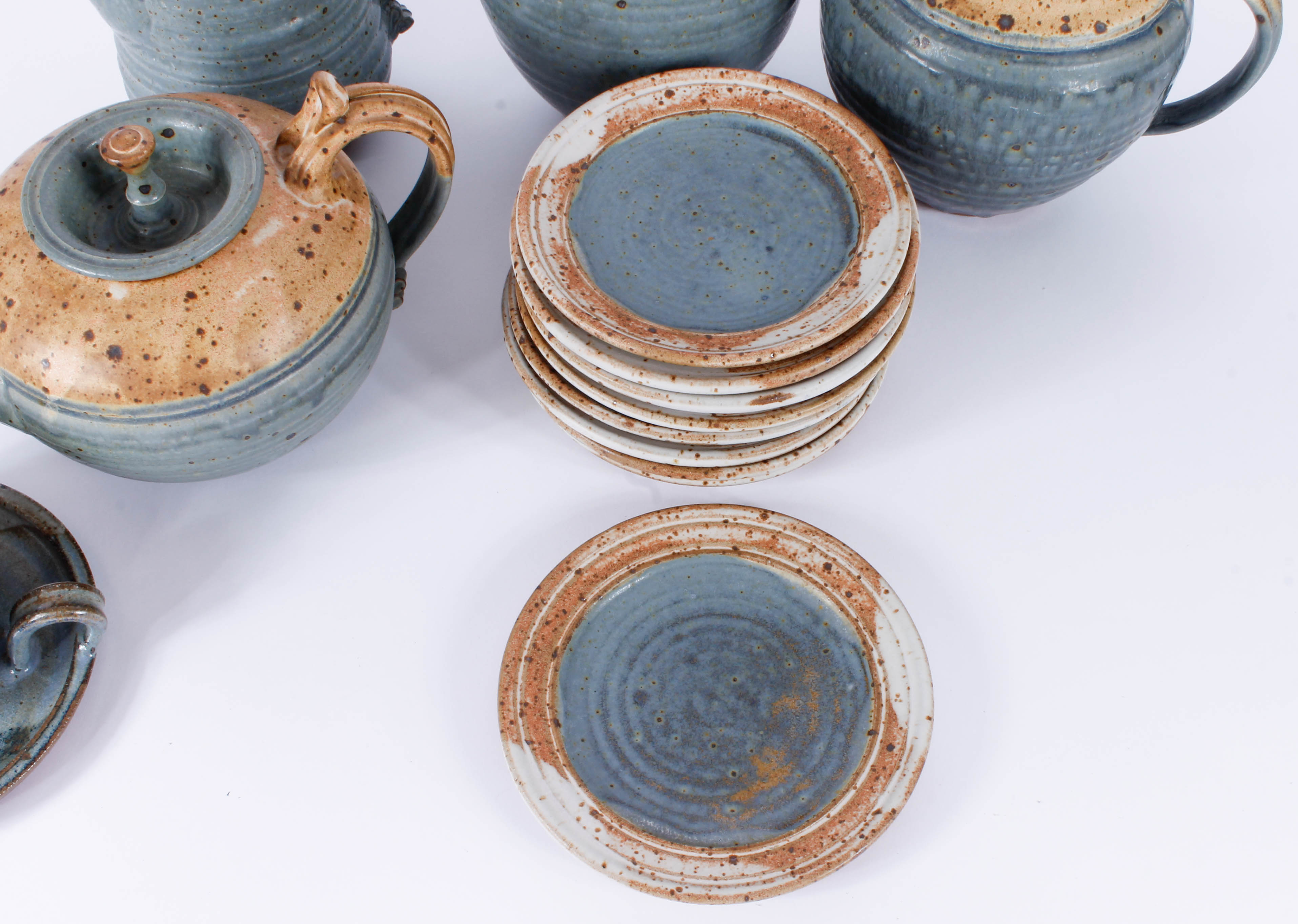 Generous Assortment of Speckled Blue Stoneware