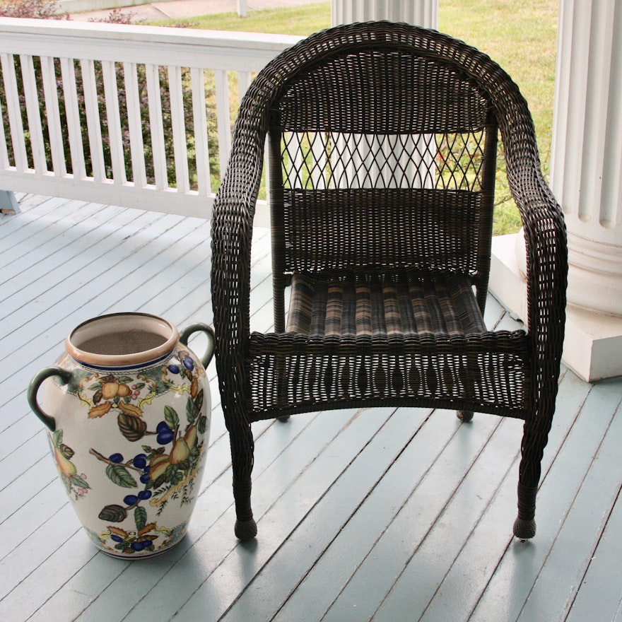 Resin Wicker Armchair with Large Urn