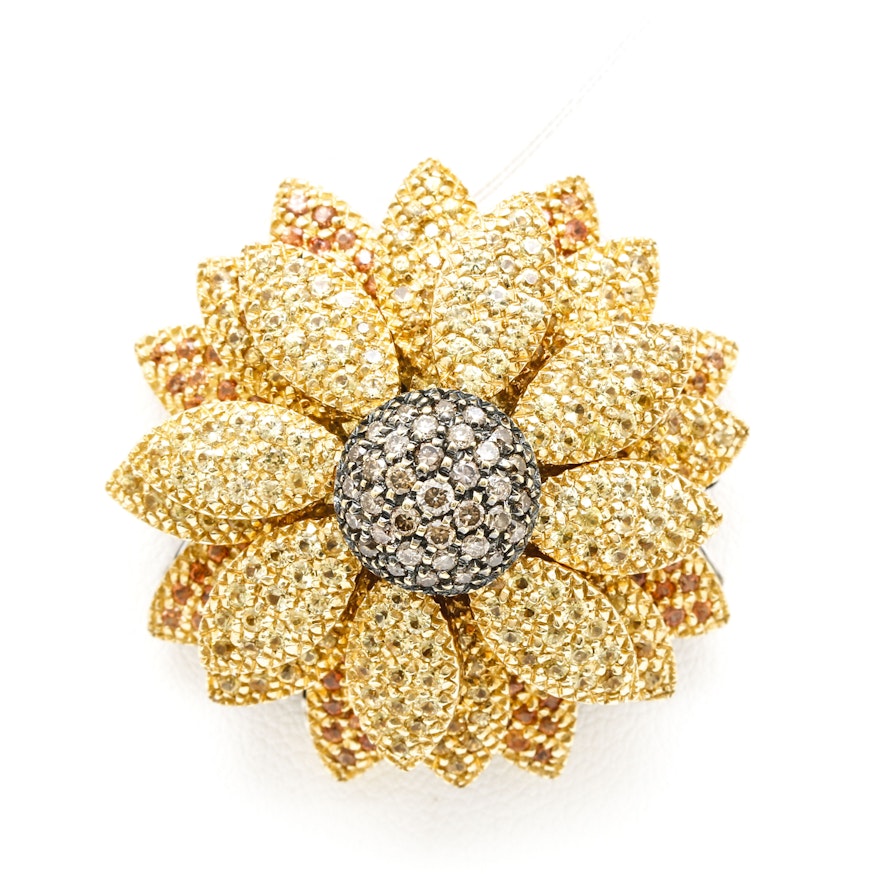Roberto Coin 18K Yellow Gold Multi Gemstone and Diamond Flower Pendant