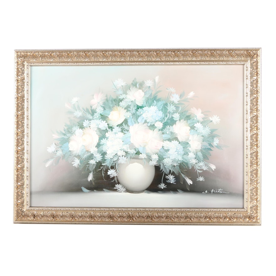 S. Hilton Oil Painting of Floral Arrangement