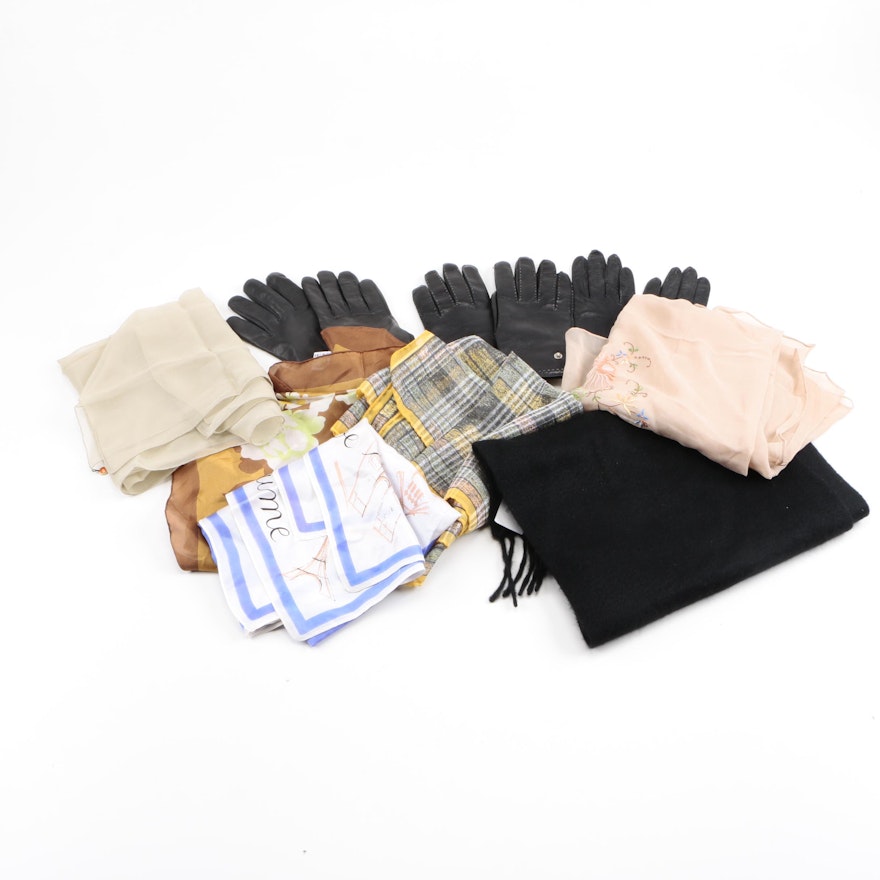 Assortment of Vintage Scarves and Leather Gloves Including Vera Neumann