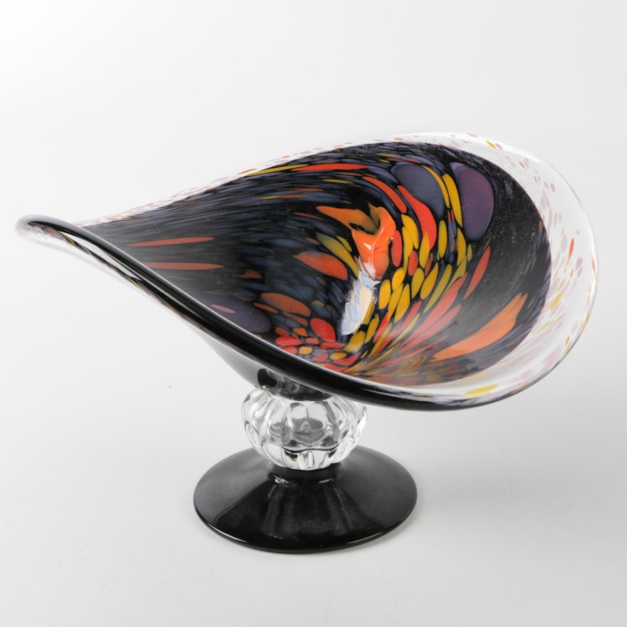 Murano-Inspired Multicolored Art Glass Pedestal Tray