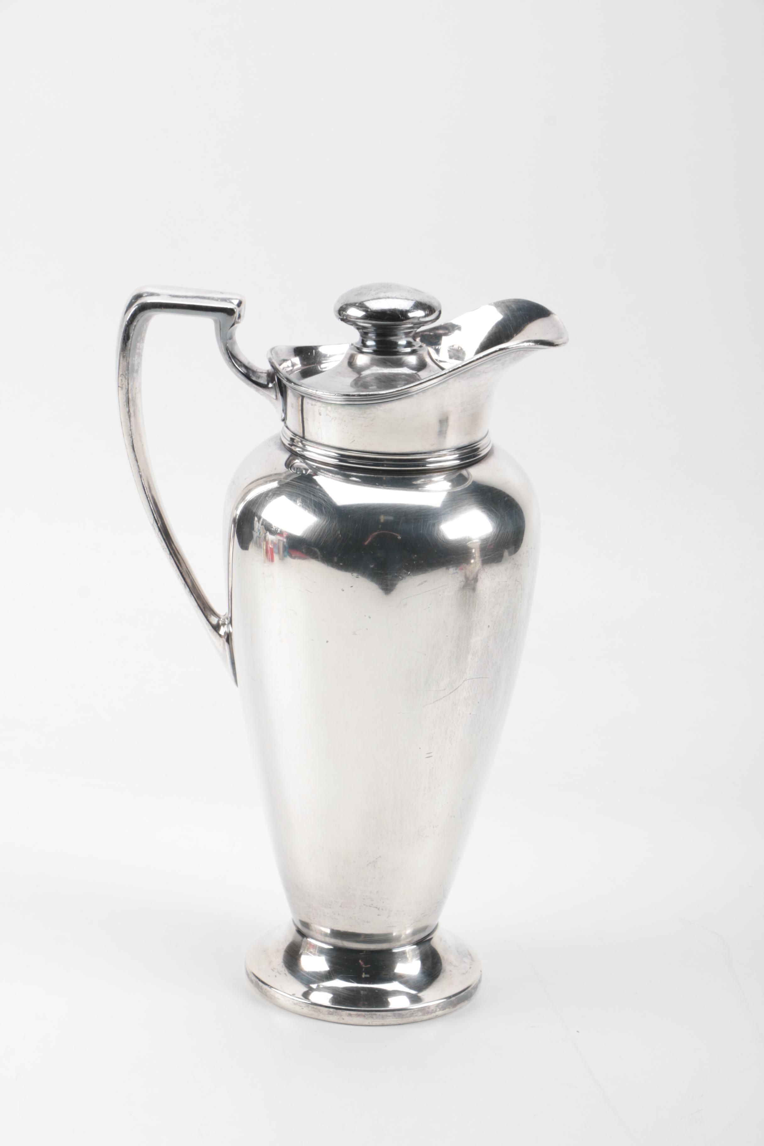 Silver Plate Cocktail Shaker by Wallace Silversmiths and Silver Plate Pitcher