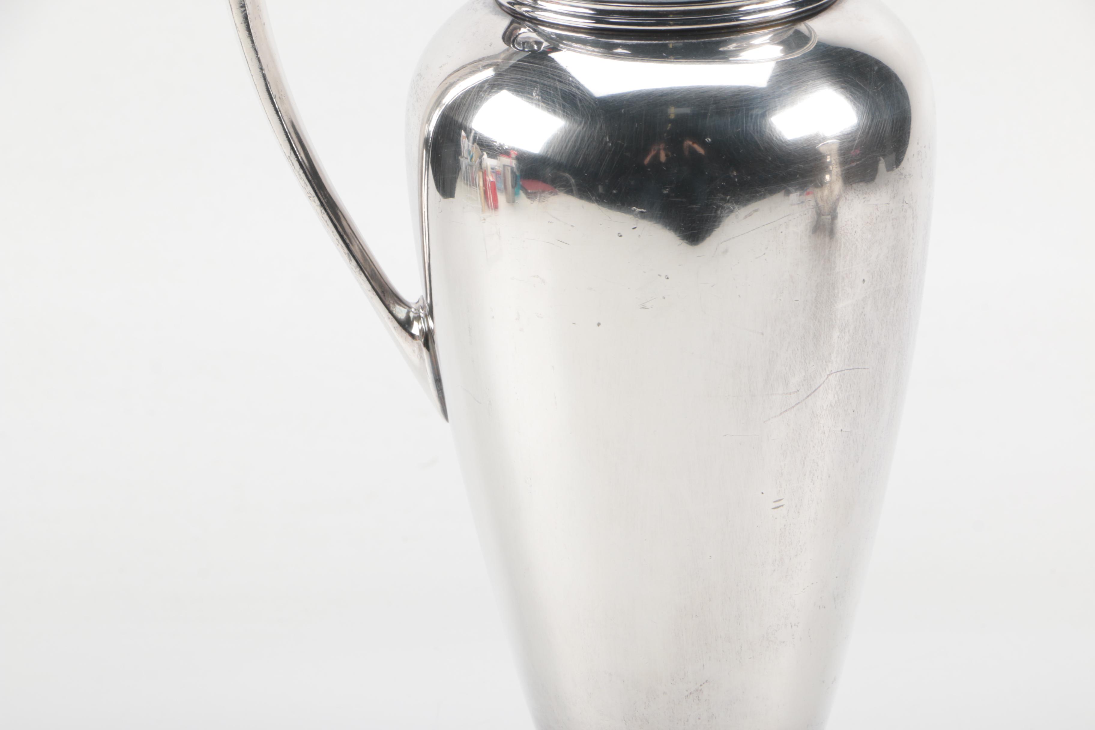 Silver Plate Cocktail Shaker by Wallace Silversmiths and Silver Plate Pitcher