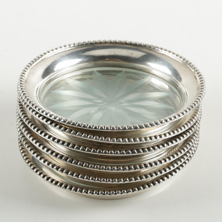 Vintage Sterling Silver and Glass Coasters