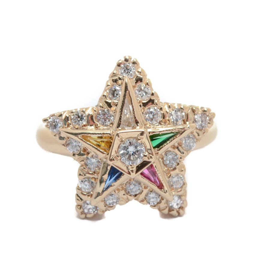 14K Yellow Gold Diamond Masonic Order of the Eastern Star Ring