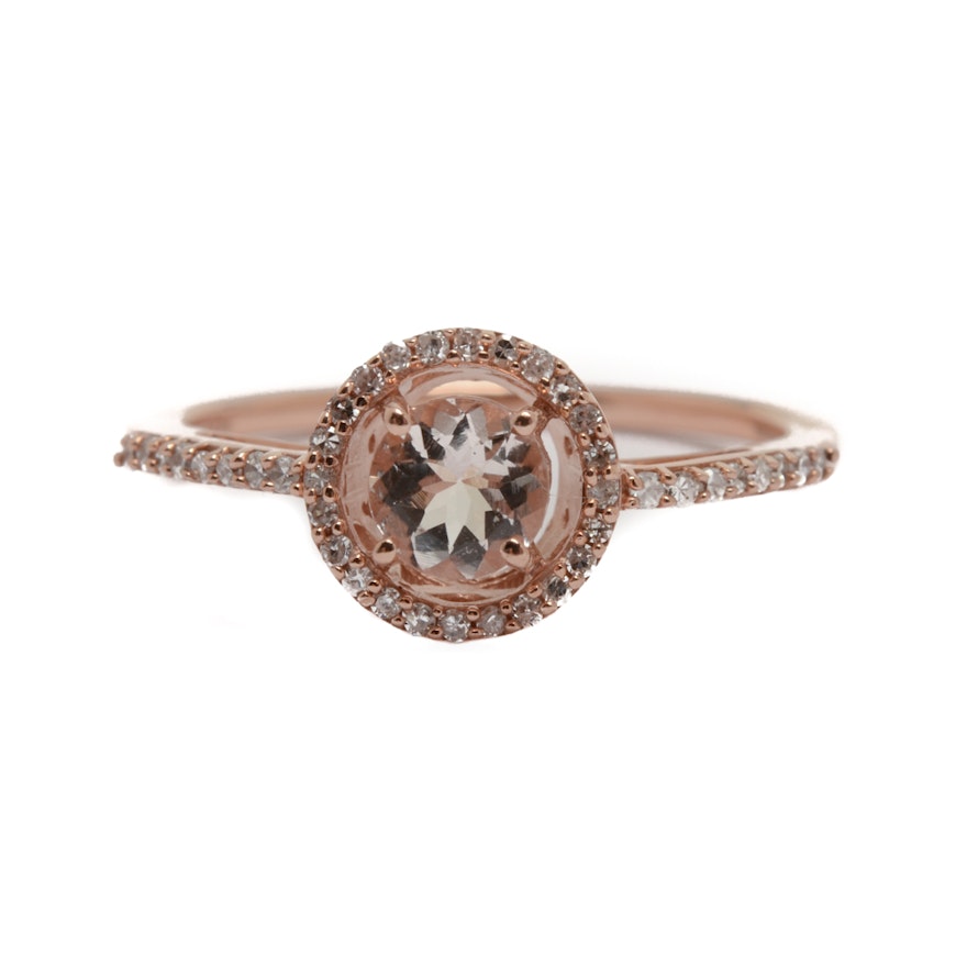 10K Rose Gold Morganite and Diamond Ring