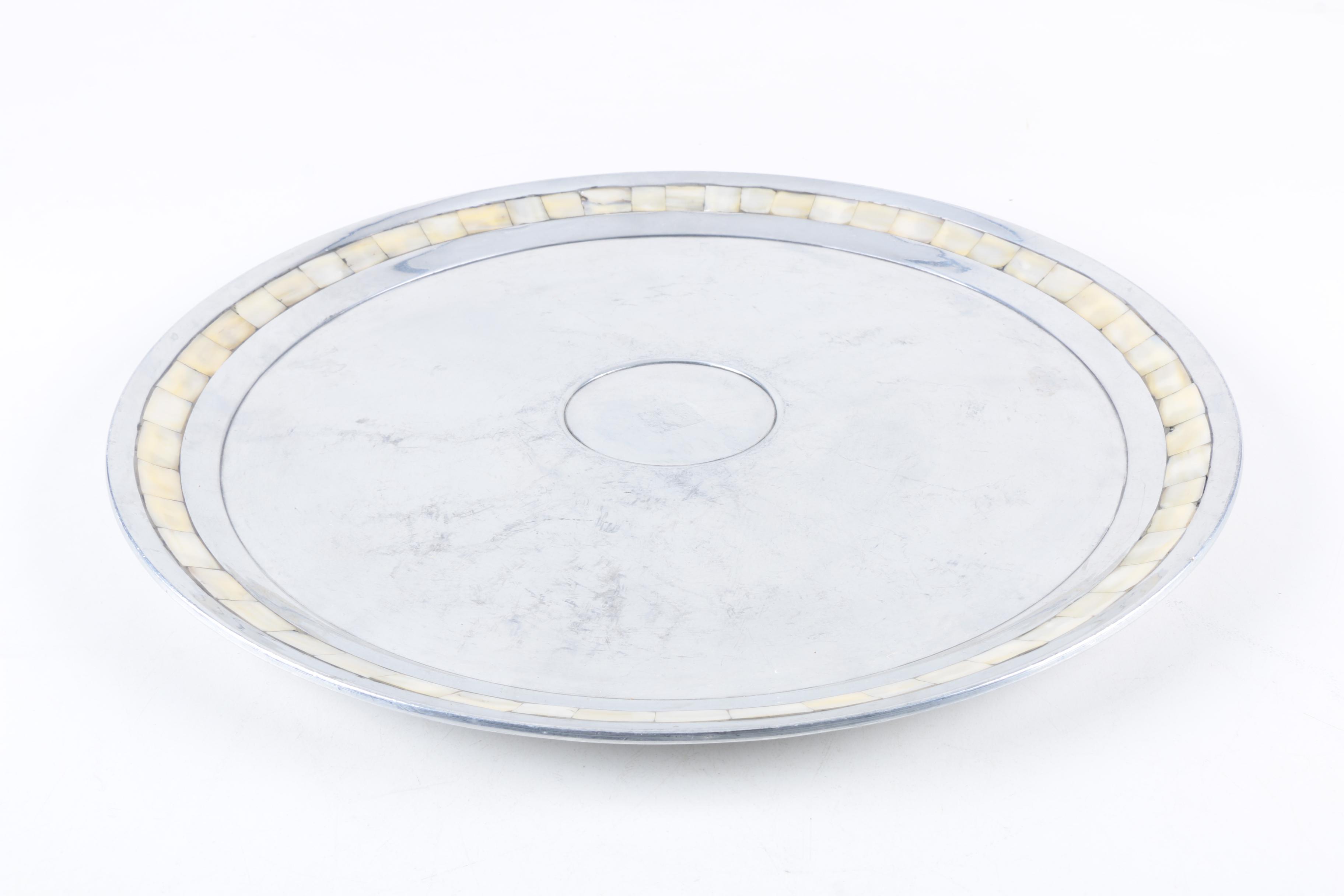 Towle Silver Plate Serving Bowl and Platter with Mother of Pearl Trim