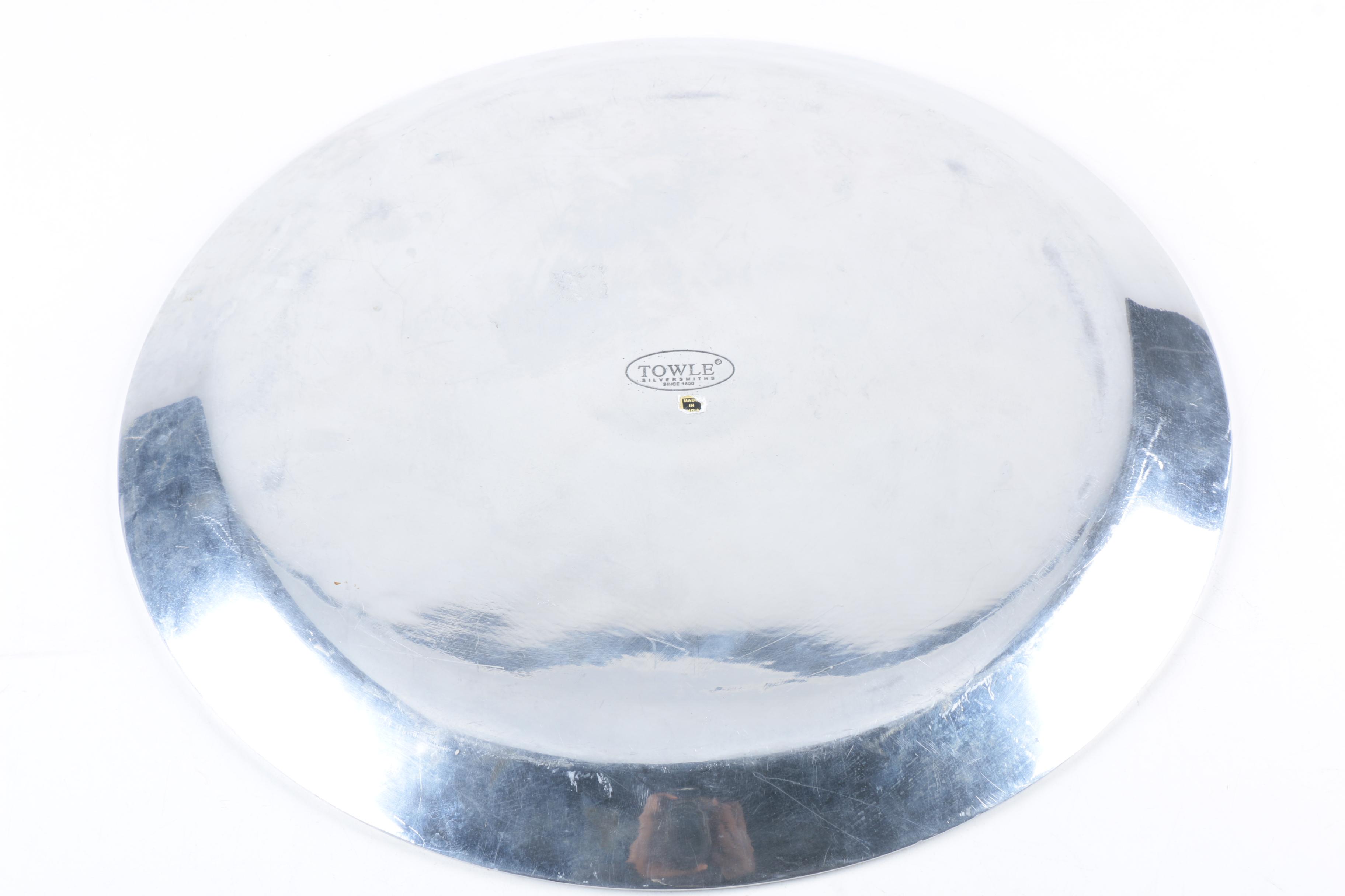 Towle Silver Plate Serving Bowl and Platter with Mother of Pearl Trim