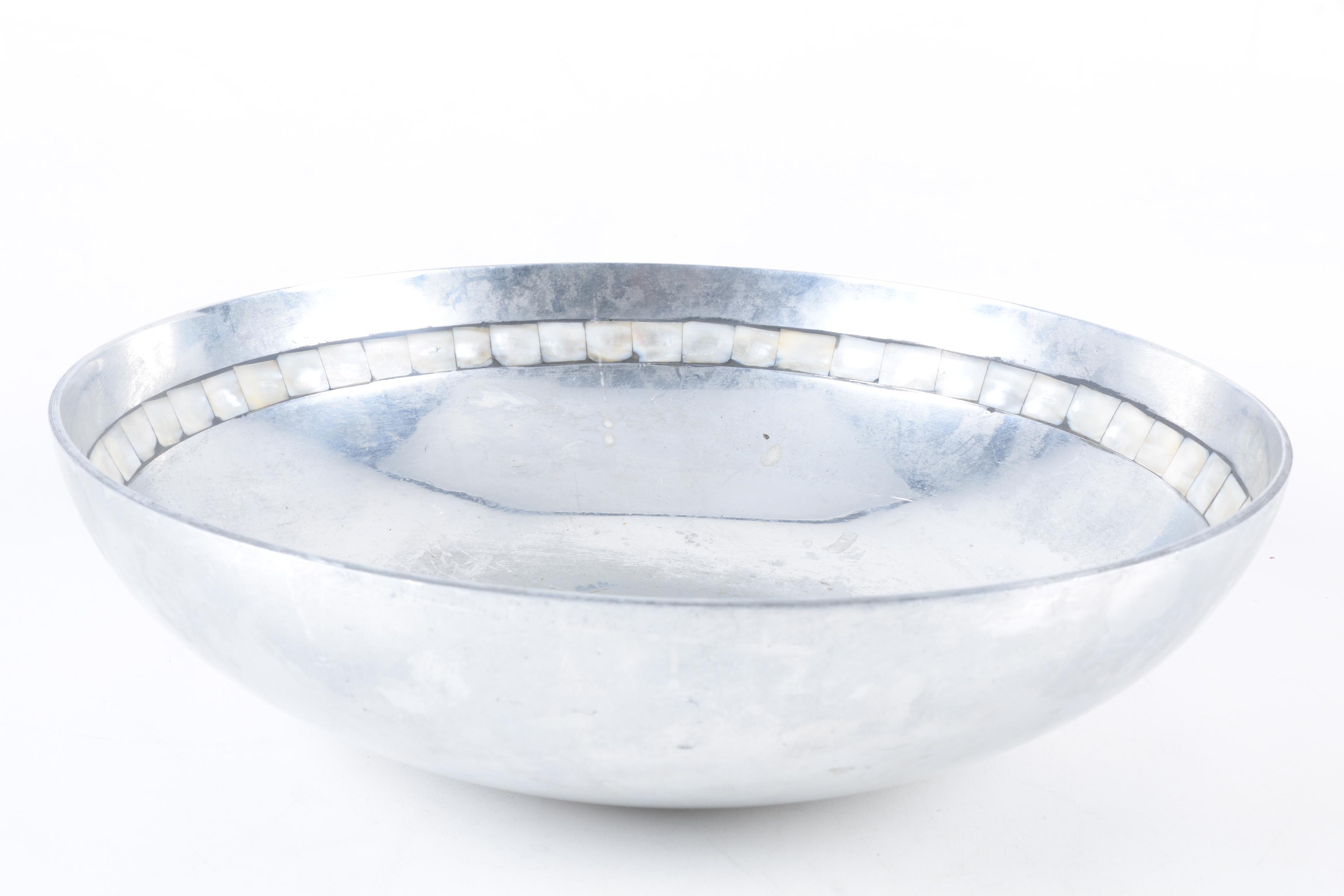 Towle Silver Plate Serving Bowl and Platter with Mother of Pearl Trim