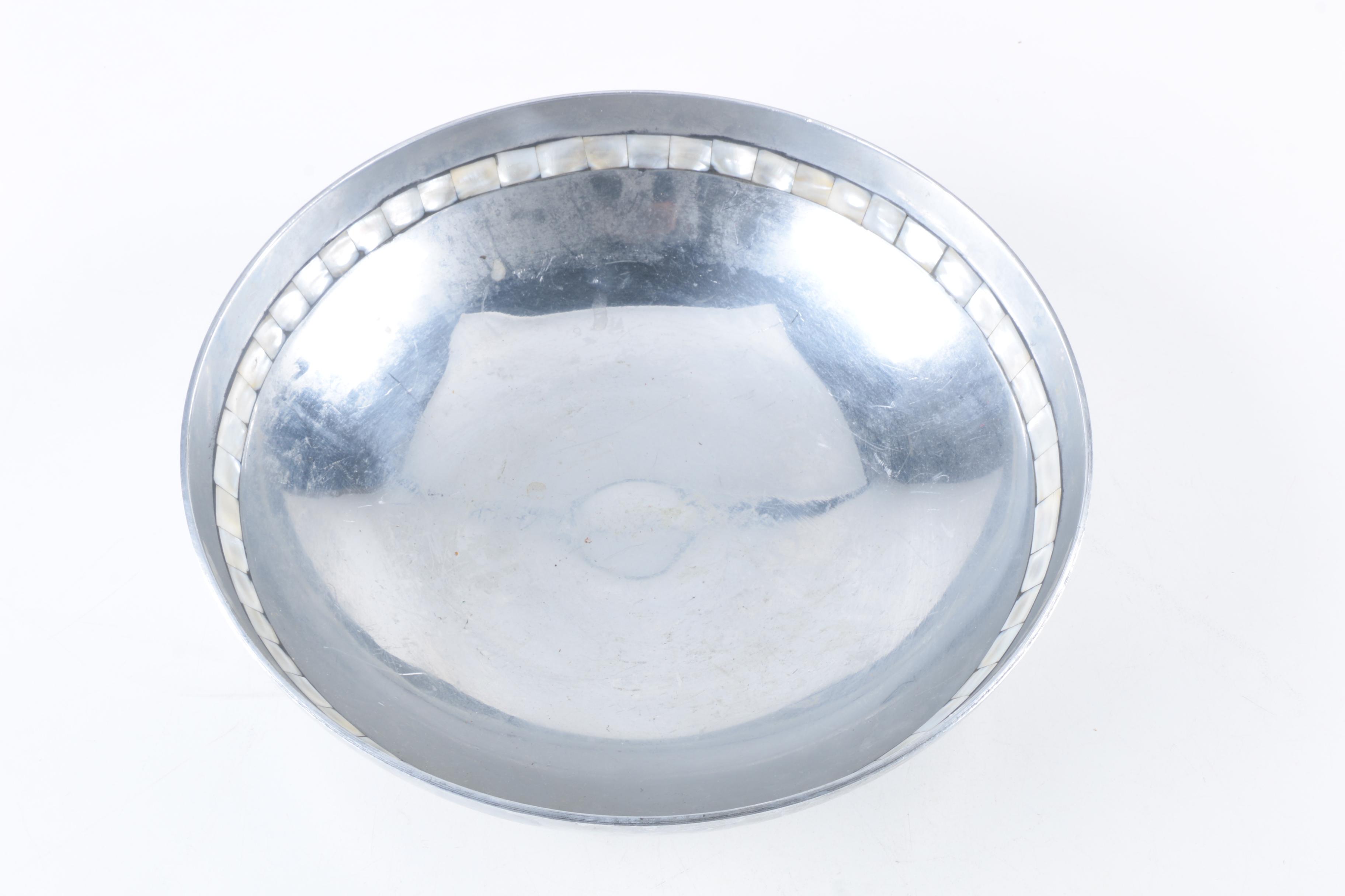 Towle Silver Plate Serving Bowl and Platter with Mother of Pearl Trim