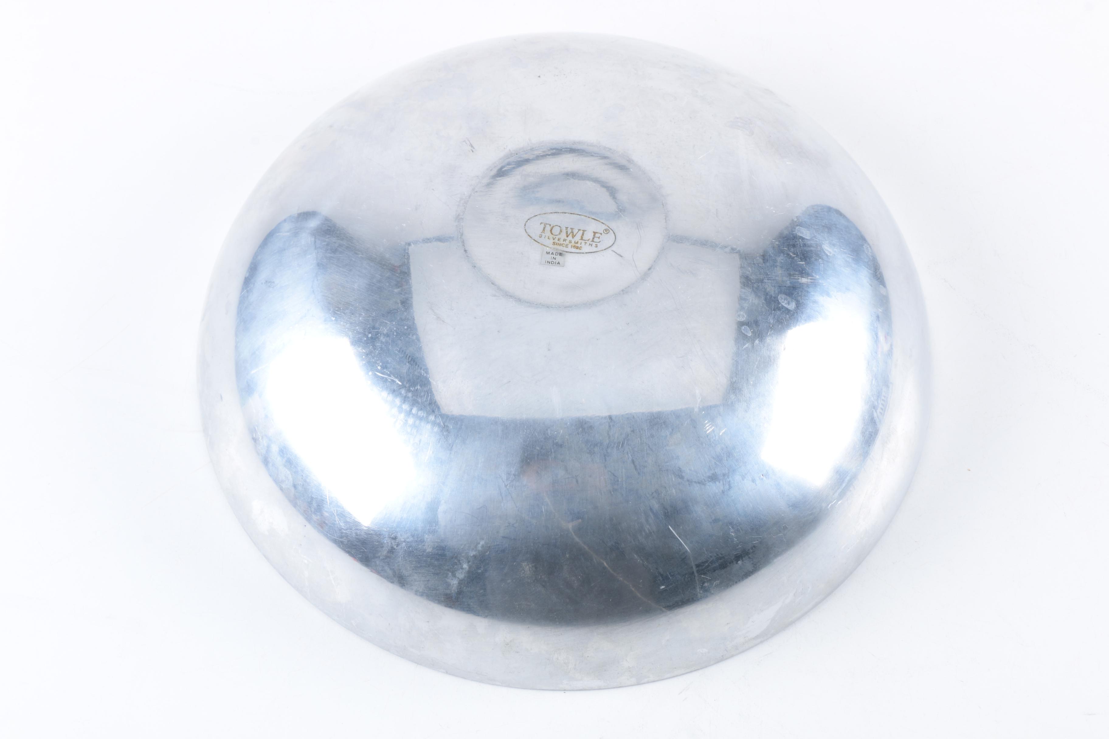 Towle Silver Plate Serving Bowl and Platter with Mother of Pearl Trim