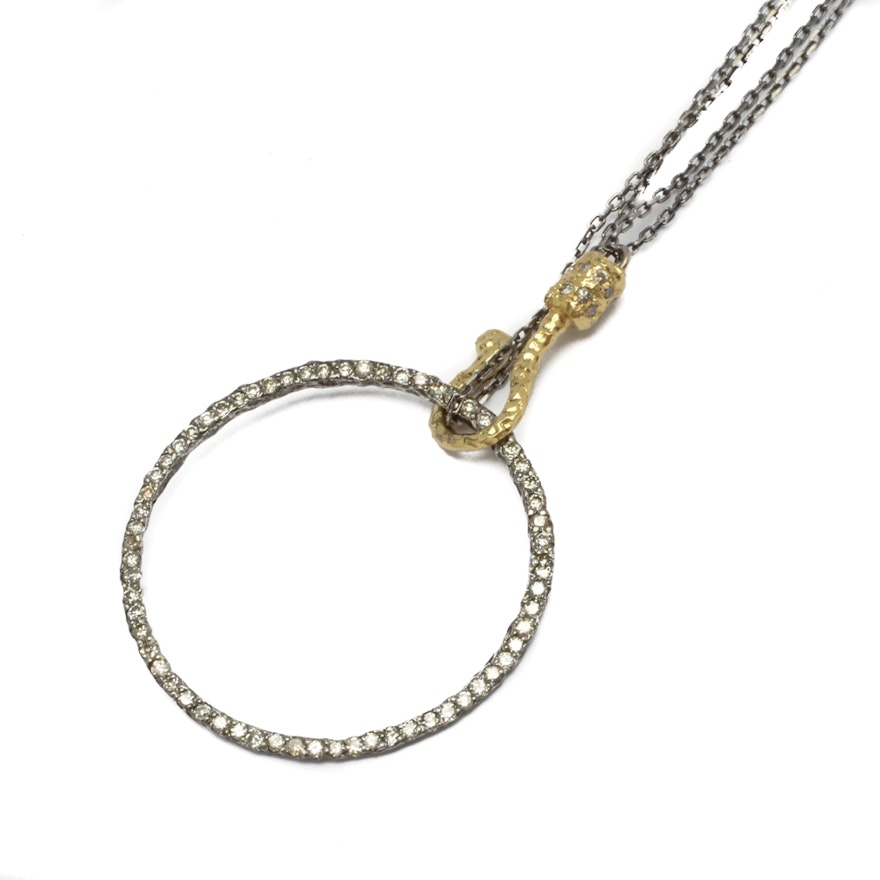Sterling Silver and 14K Yellow Gold Diamond Necklace