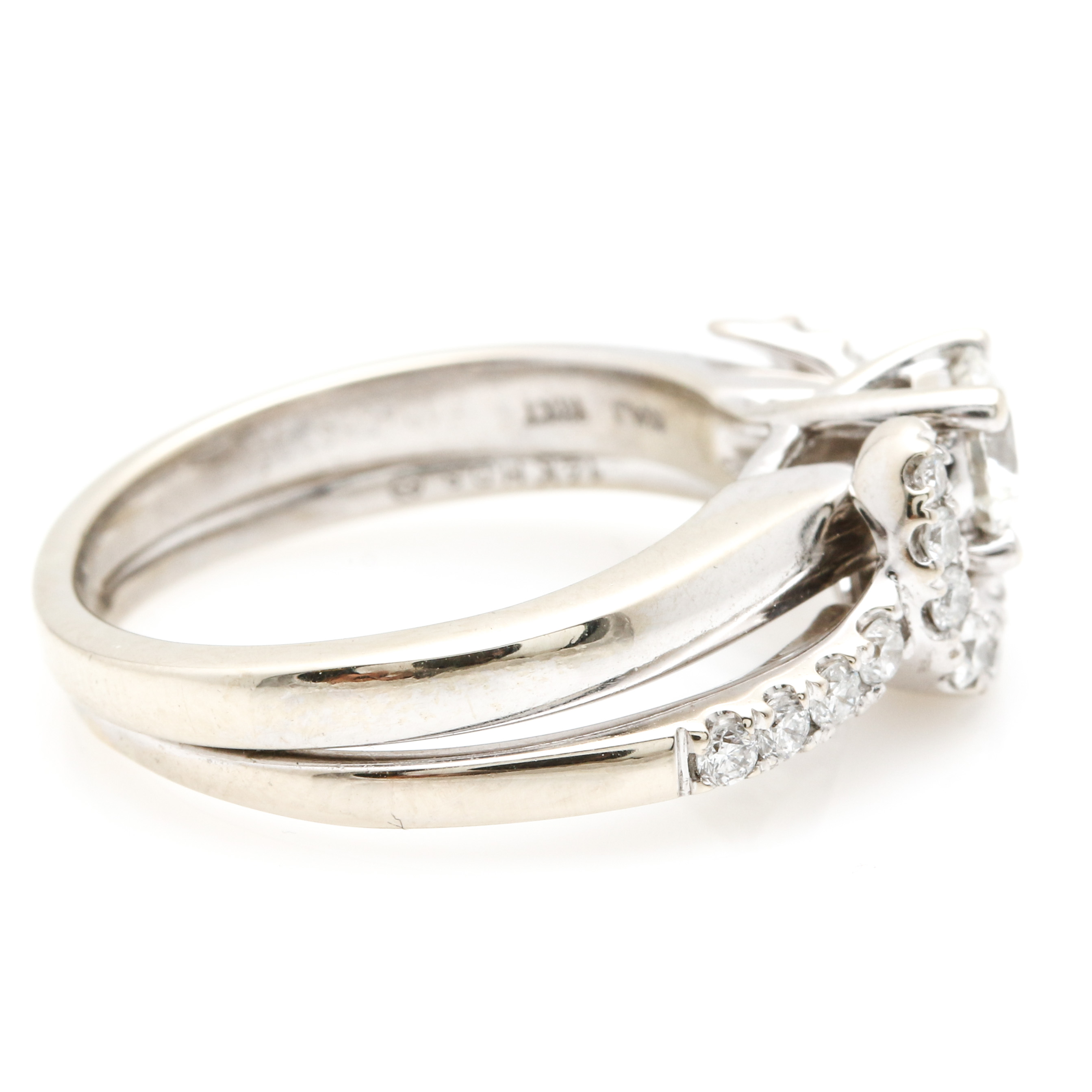 18K White Gold Diamond Helzberg Engagement Ring with 14K Diamond Band