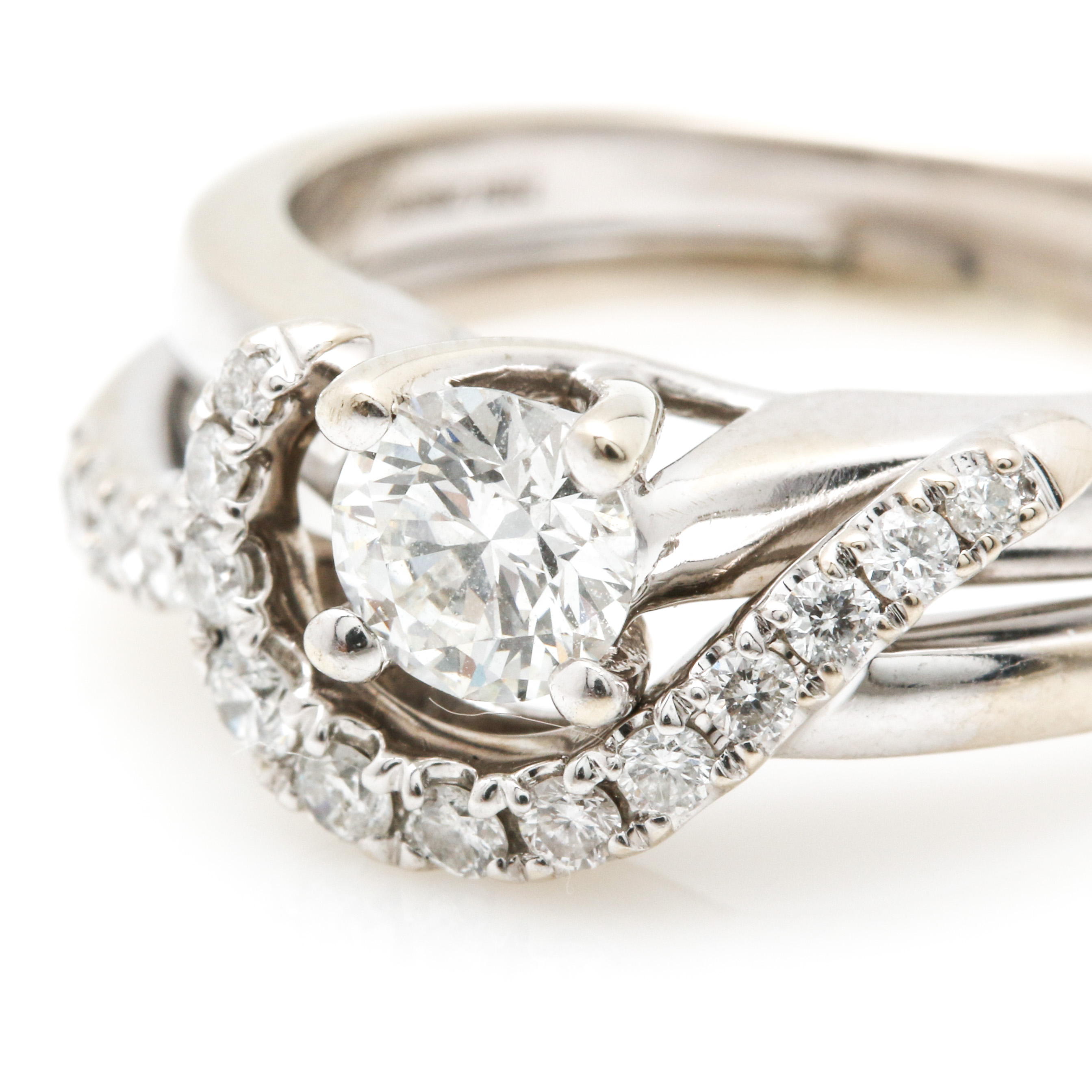 18K White Gold Diamond Helzberg Engagement Ring with 14K Diamond Band