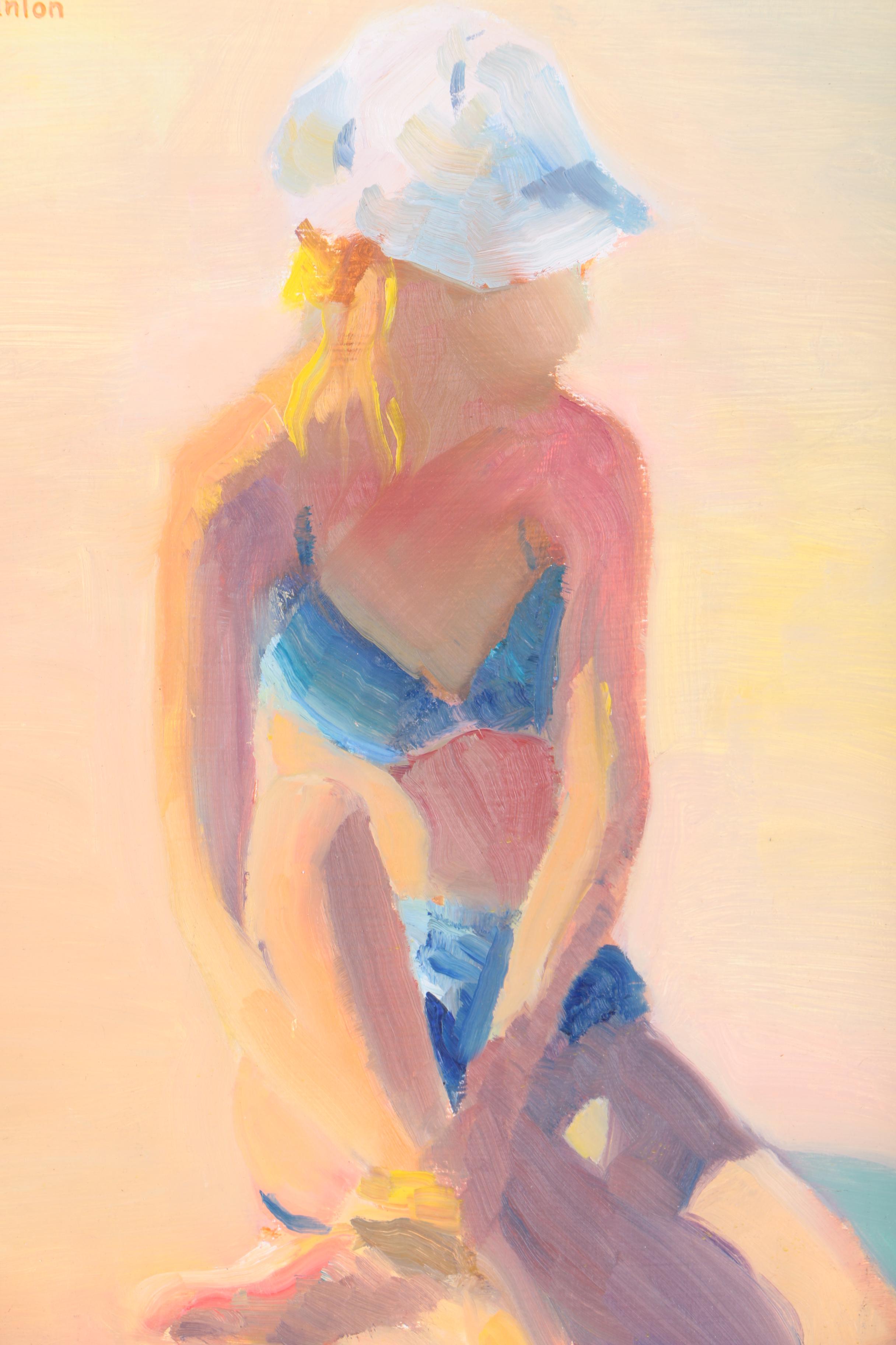 M. Hanlon Oil Painting of a Girl in a White Hat