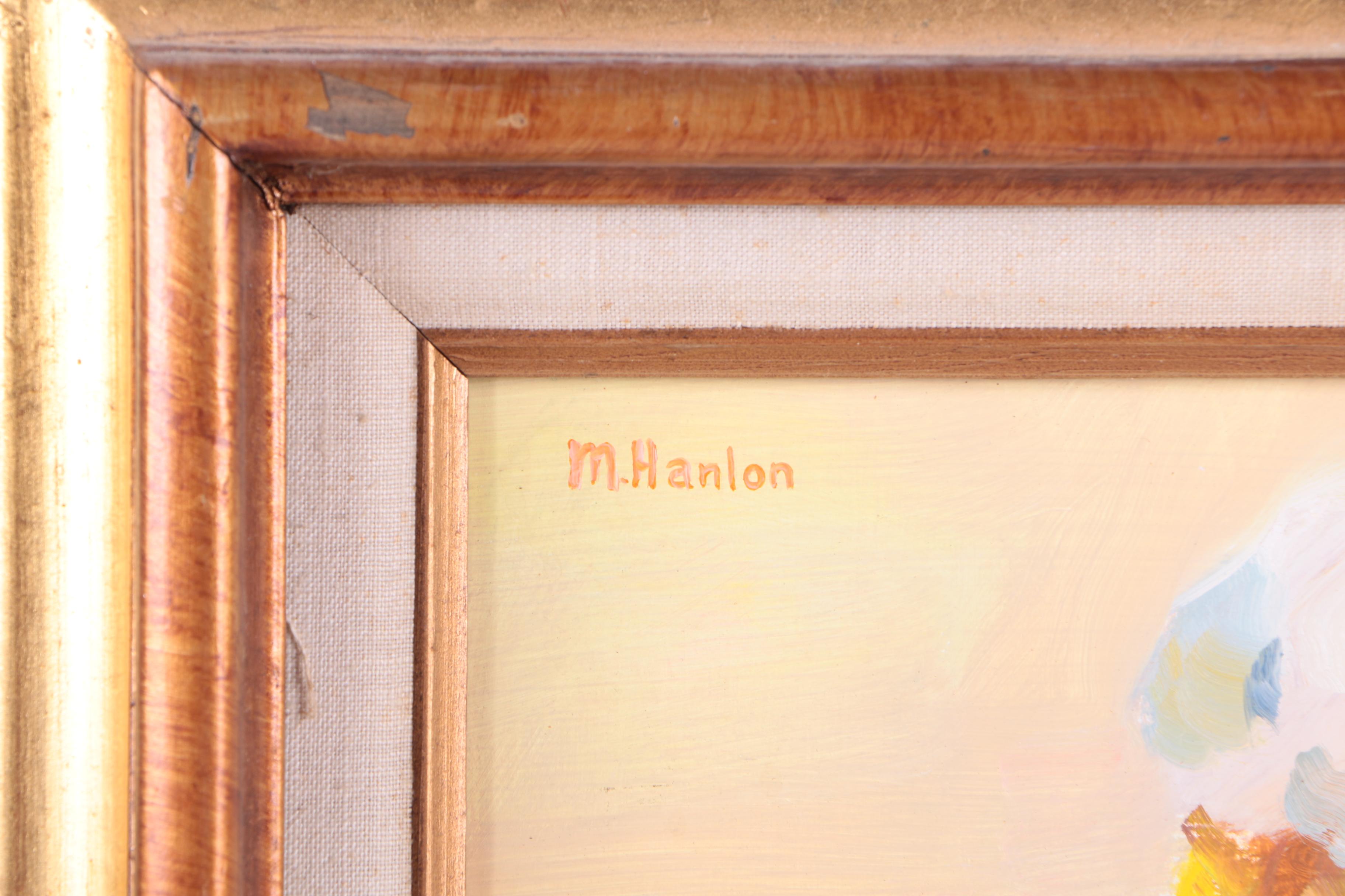 M. Hanlon Oil Painting of a Girl in a White Hat