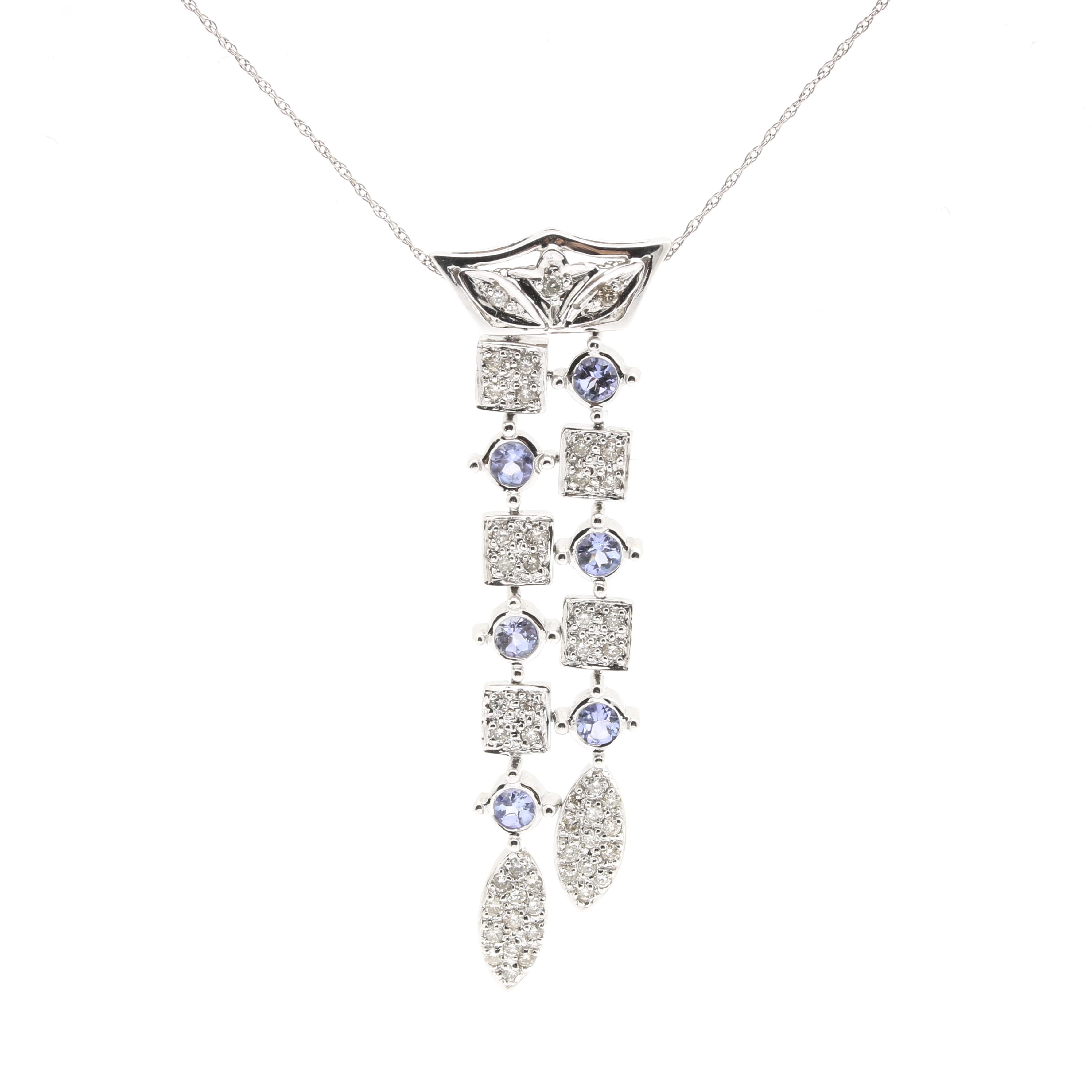 14k White Gold Diamond & Tanzanite Pendant Necklace