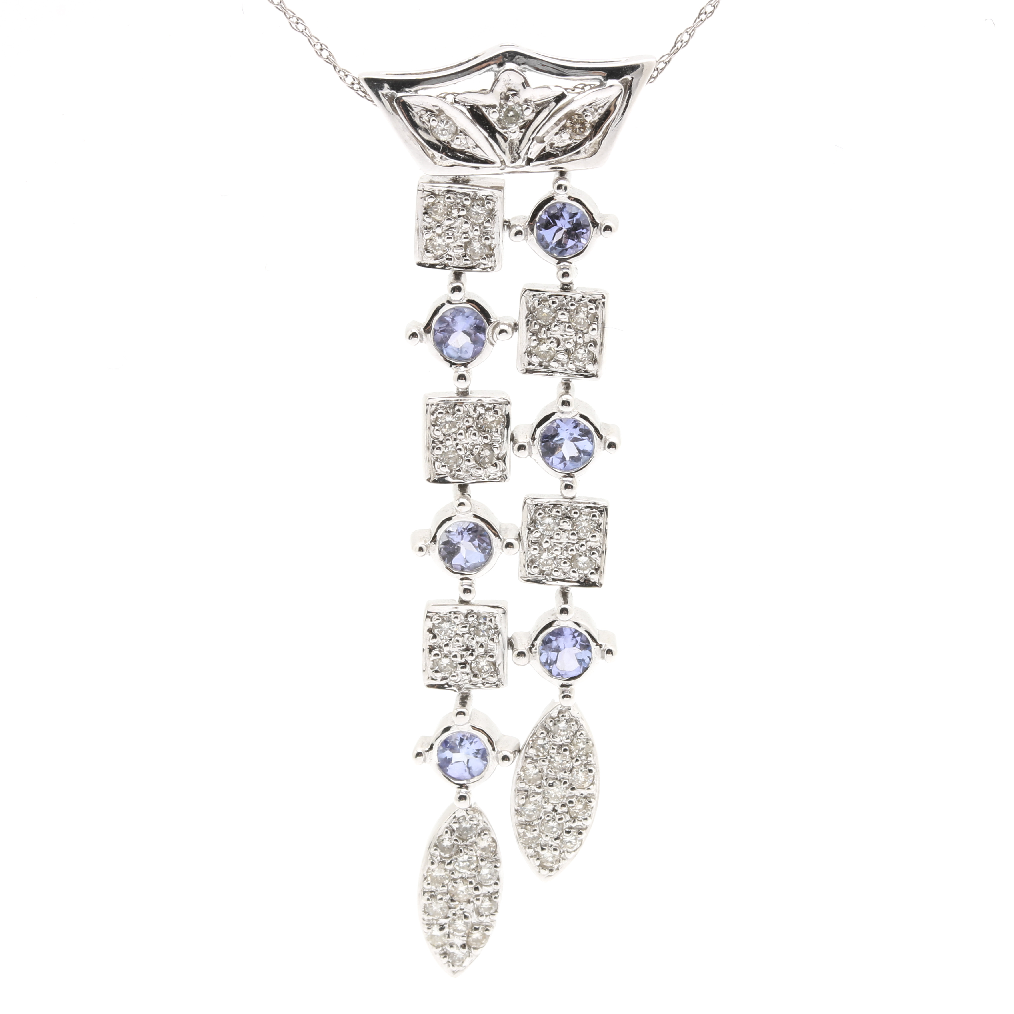 14k White Gold Diamond & Tanzanite Pendant Necklace