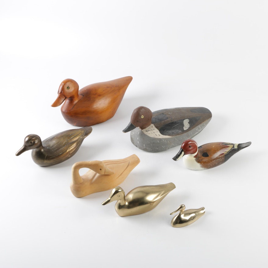 Wooden and Brass Duck Figurines