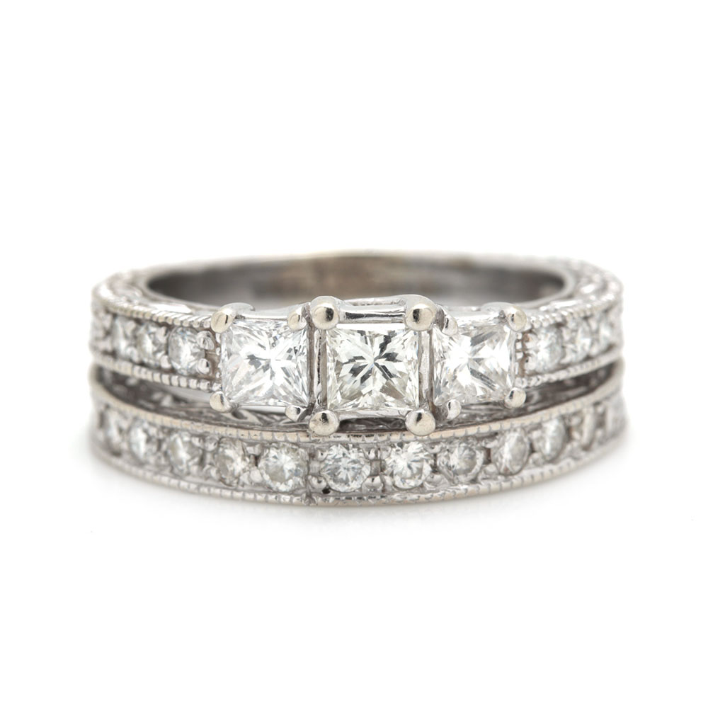 14K White Gold 1.06 CTW Diamond Wedding Set