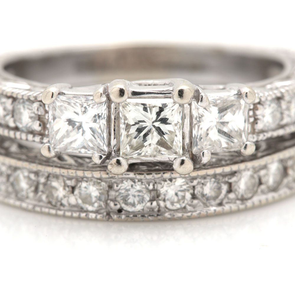 14K White Gold 1.06 CTW Diamond Wedding Set