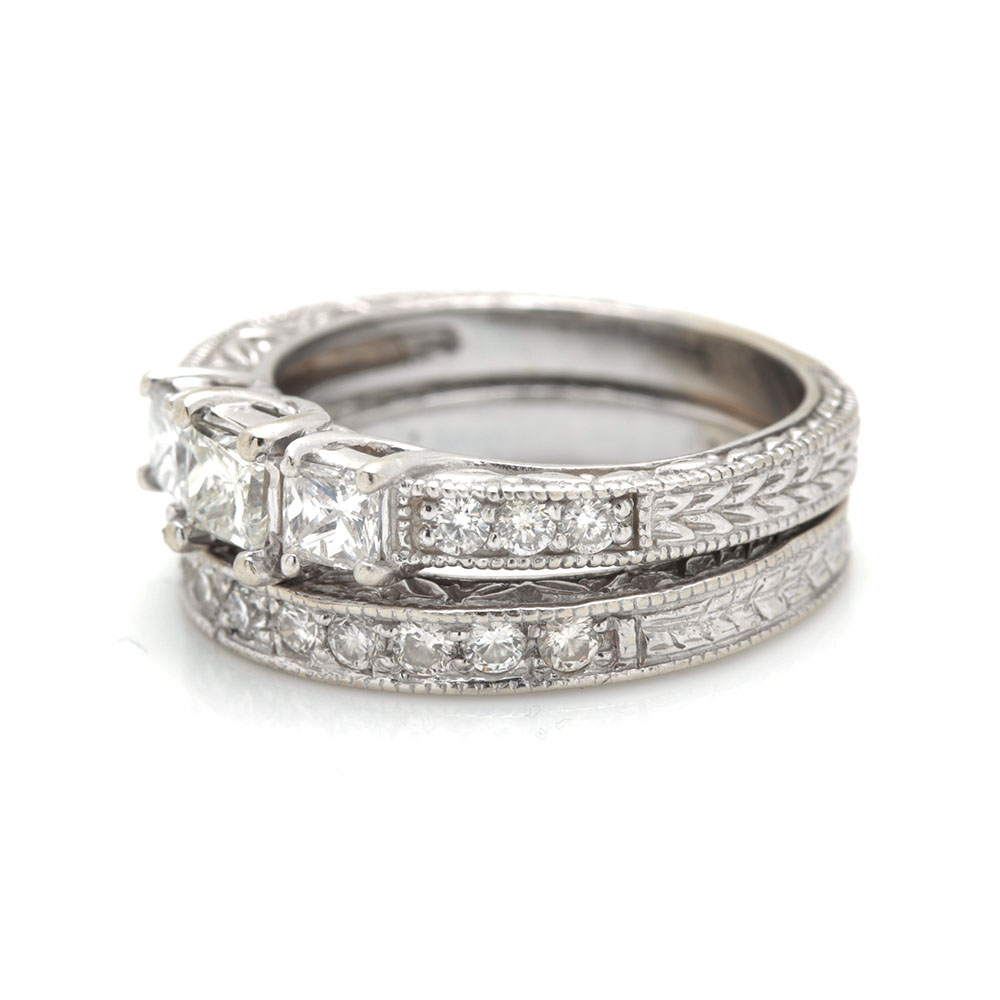 14K White Gold 1.06 CTW Diamond Wedding Set