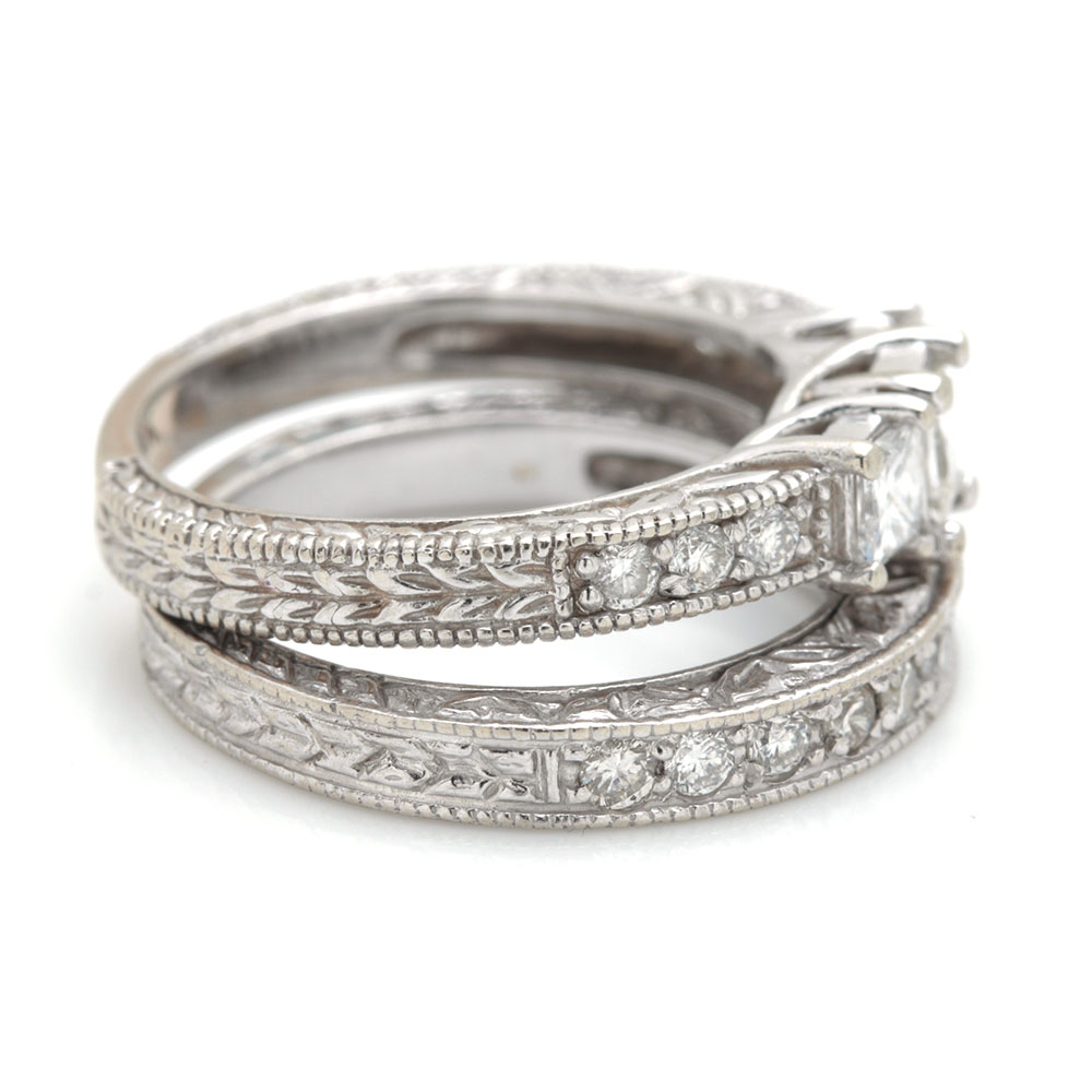 14K White Gold 1.06 CTW Diamond Wedding Set